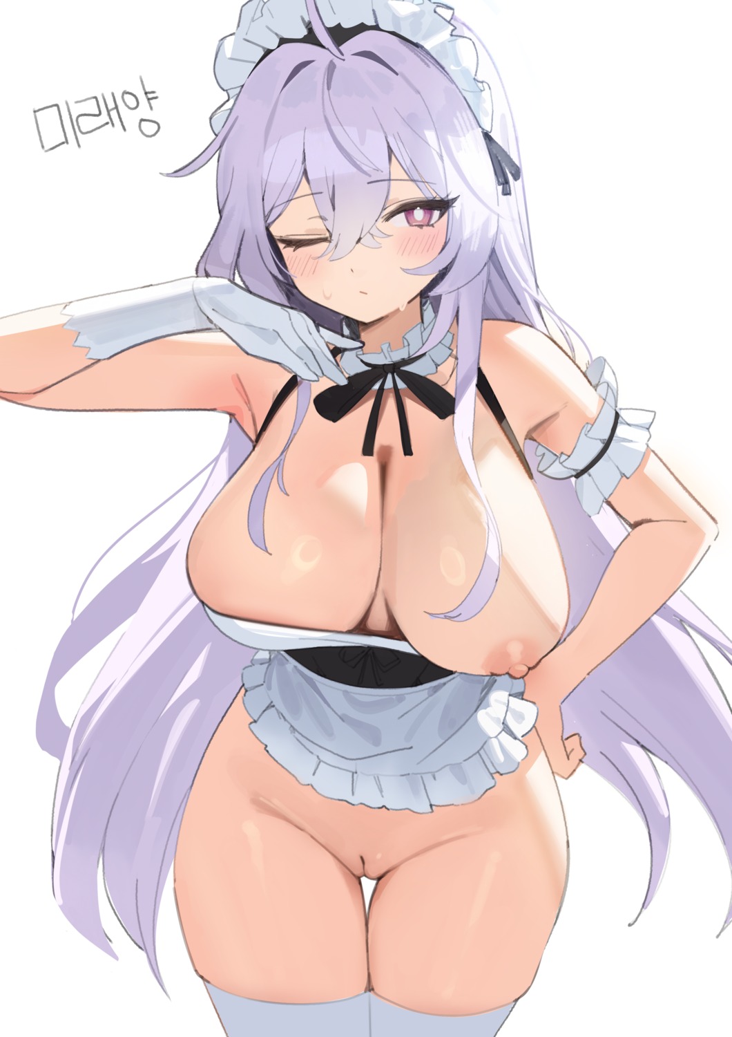 breasts closers maid mirae_(closers) nipples no_bra nopan pussy tagme thighhighs uncensored