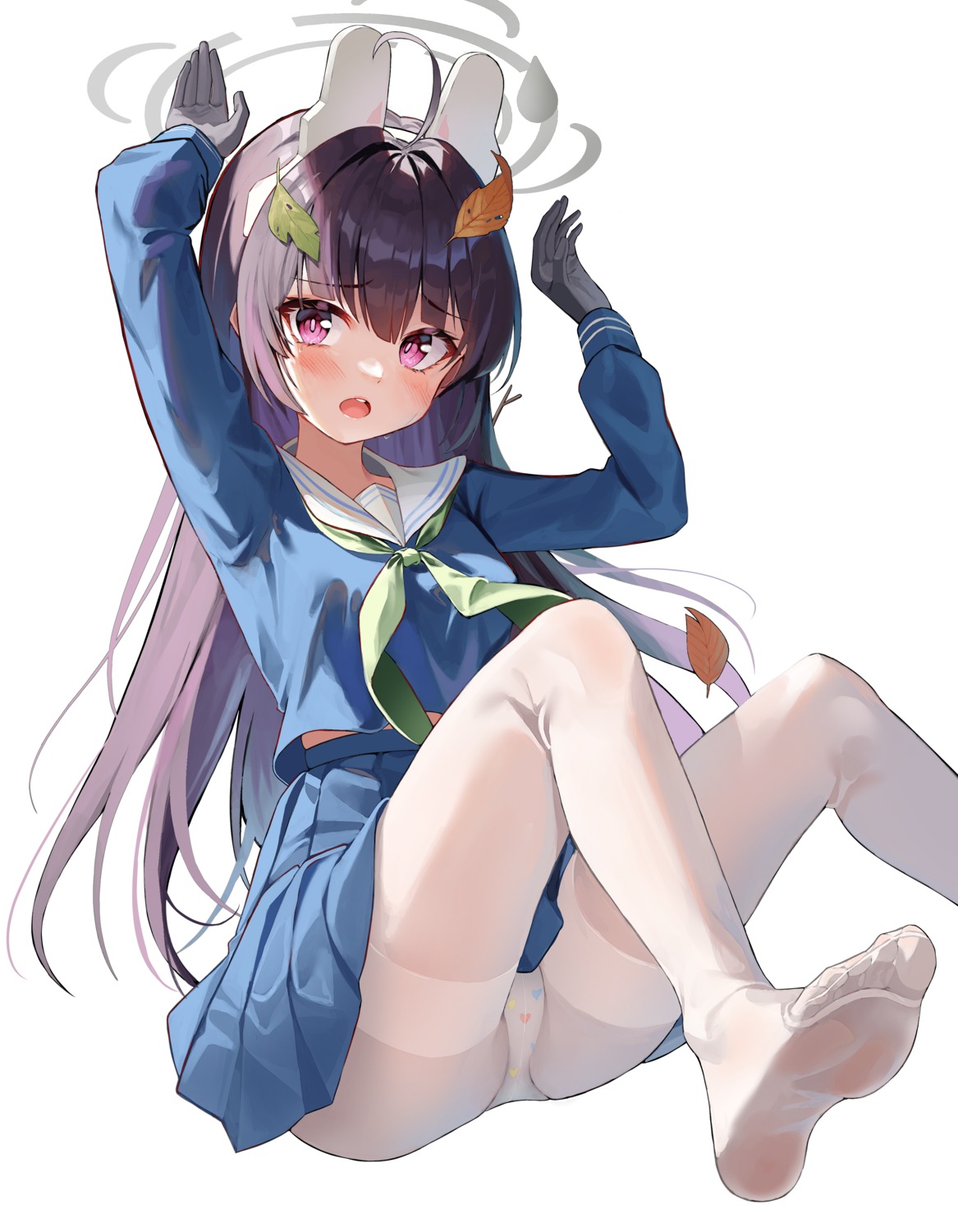 alpha_beast animal_ears blue_archive bunny_ears feet halo kasumizawa_miyu loli pantsu pantyhose seifuku skirt_lift thong