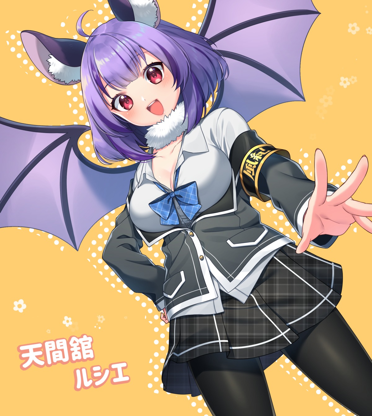 animal_ears cleavage open_shirt pantyhose sakura_chiyo_(konachi000) seifuku tenmadate_lucie tenmadate_lucie_channel wings