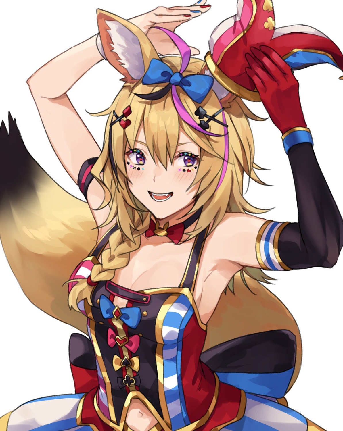 animal_ears hololive kamu_(kamuuei) kitsune no_bra omaru_polka tail