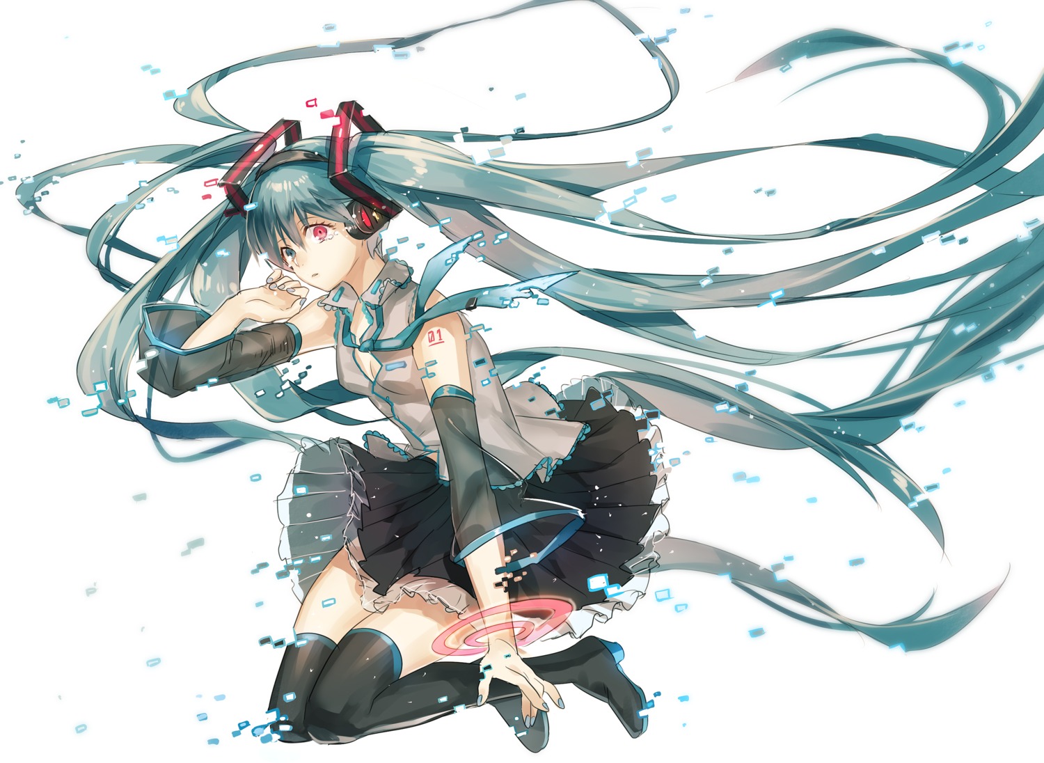 hatsune_miku heterochromia thighhighs vocaloid yunomachi.