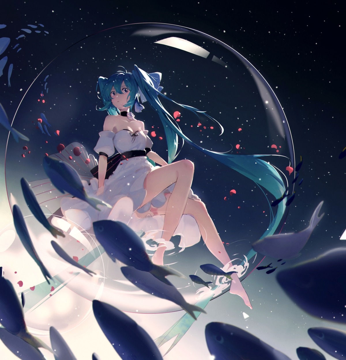 cleavage dress hatsune_miku hua_ben_wuming skirt_lift vocaloid