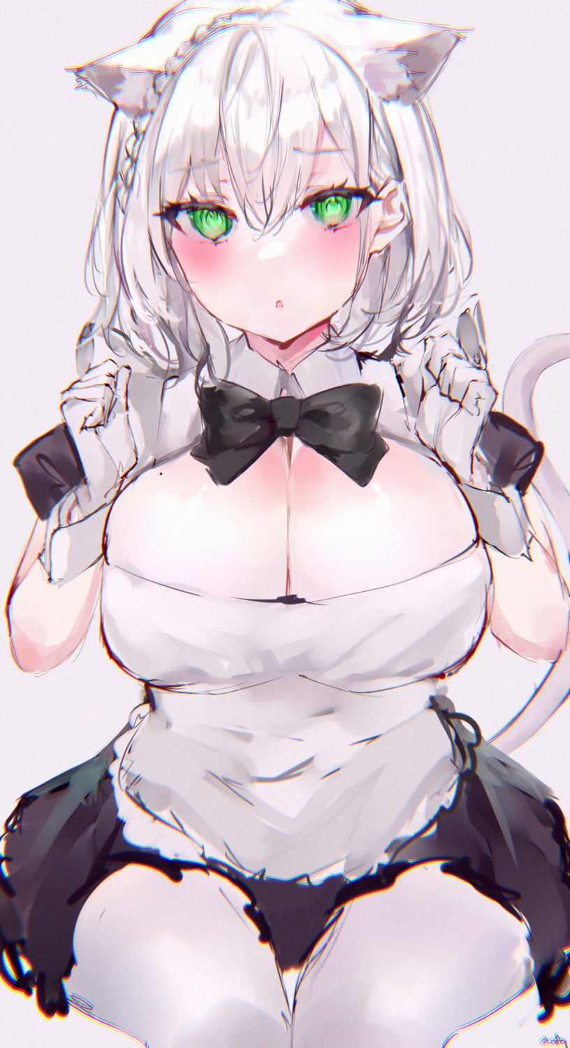 animal_ears cleavage maid mile_(off8mile) nekomimi no_bra pantyhose sketch tail