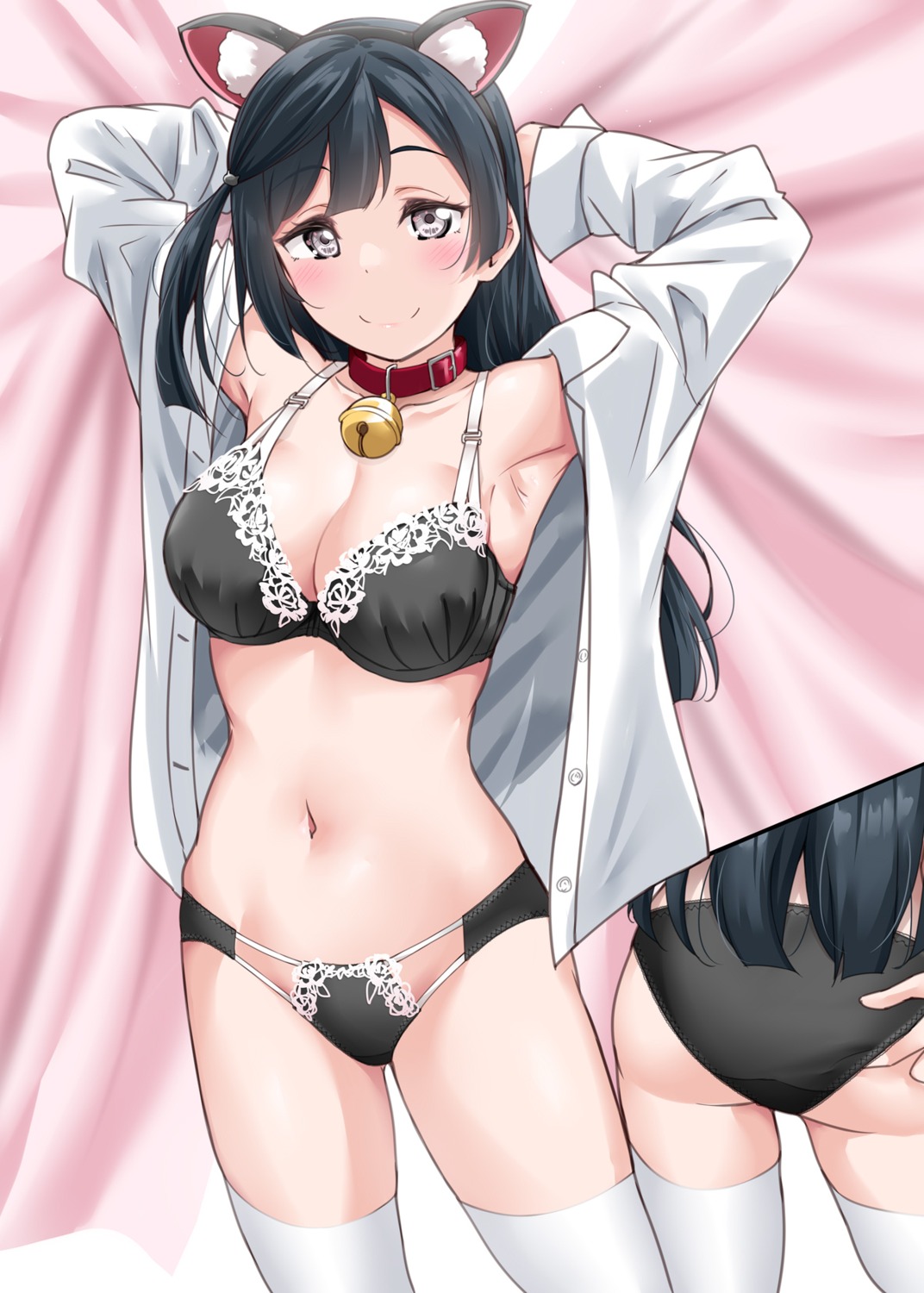 animal_ears ass bra cleavage dress_shirt love_live!_nijigasaki_high_school_idol_club nekomimi open_shirt pantsu thighhighs yopparai_oni yuuki_setsuna