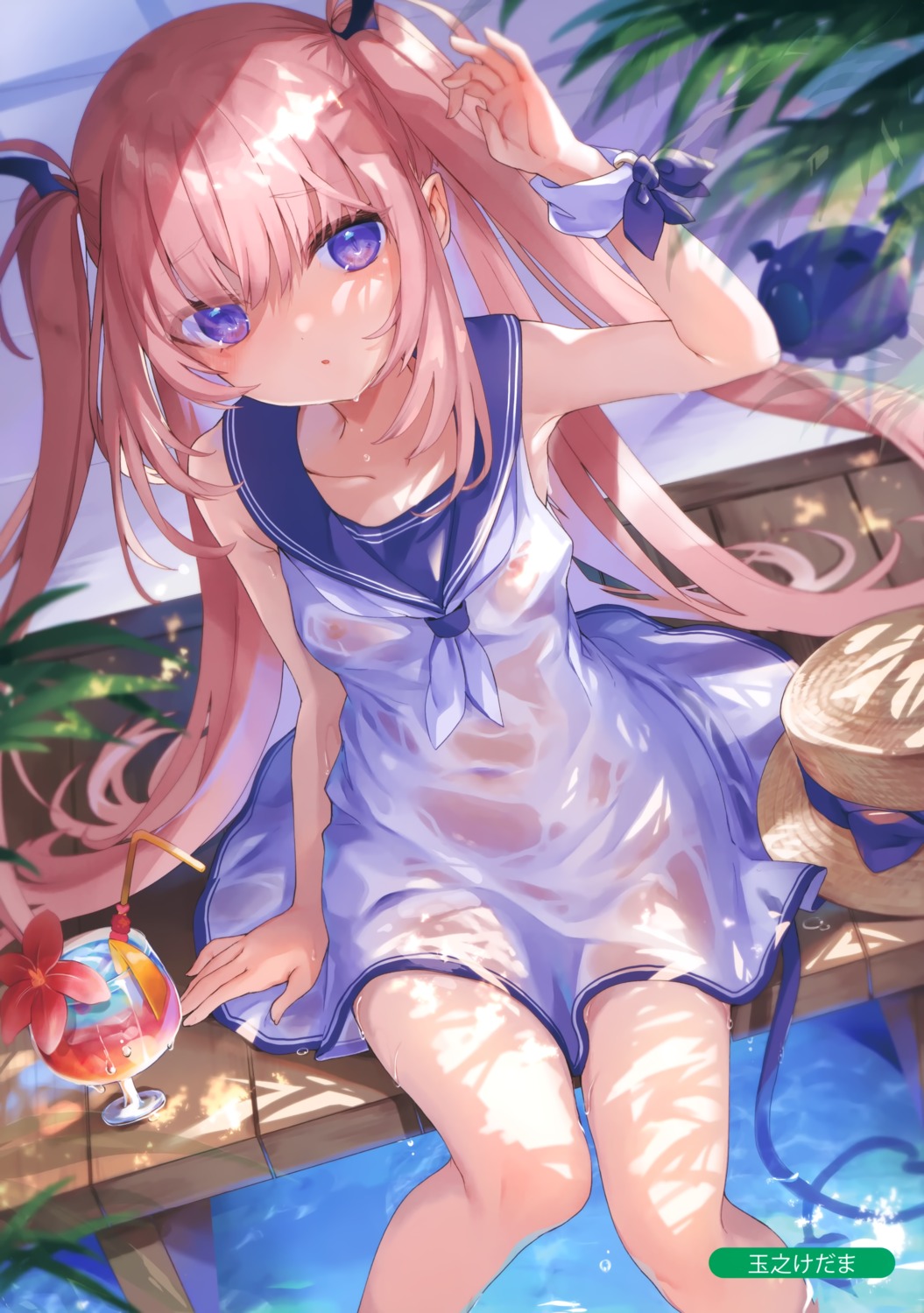 dress hippeastrum_hybridum melonbooks nipples no_bra see_through tail tamano_kedama wet wet_clothes