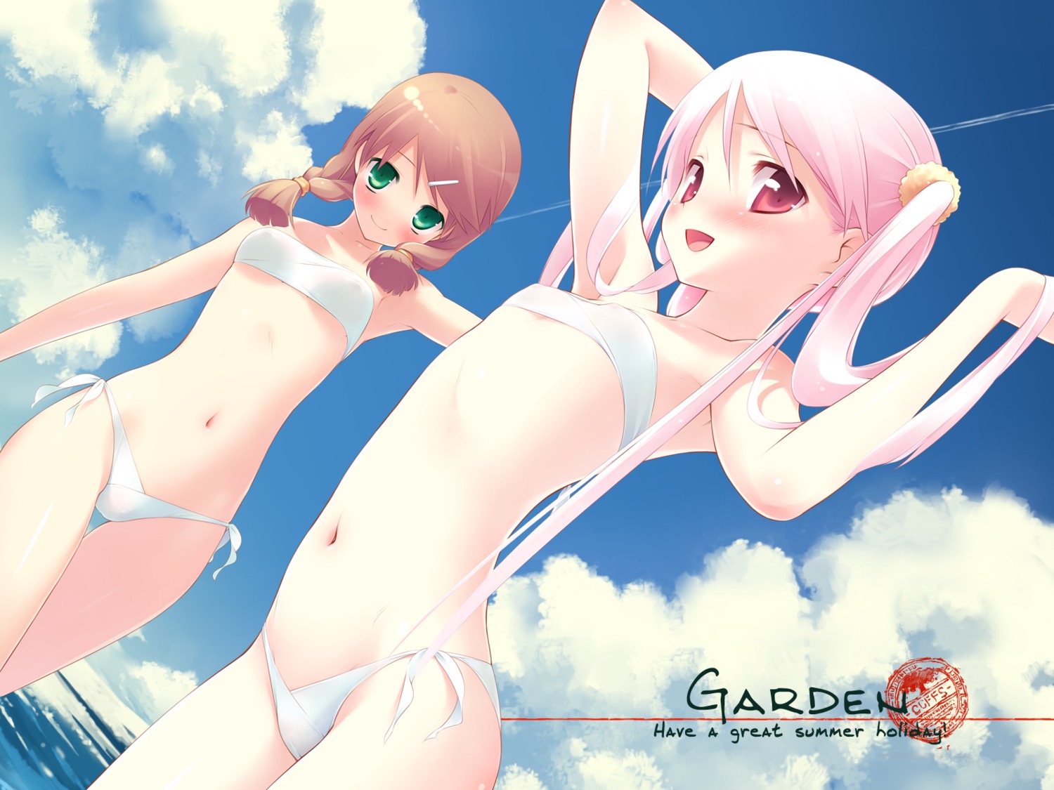 bikini cuffs erect_nipples garden gayarou himemiya_ruri hoshino_erika swimsuits wallpaper