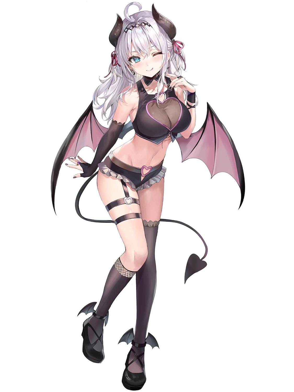 alisa_mikhailovna_kujou cleavage devil fishnets garter horns jpeg_artifacts momoko_(momopoco) no_bra see_through tail thighhighs tokidoki_bosotto_roshia-go_de_dereru_tonari_no_alya-san wings