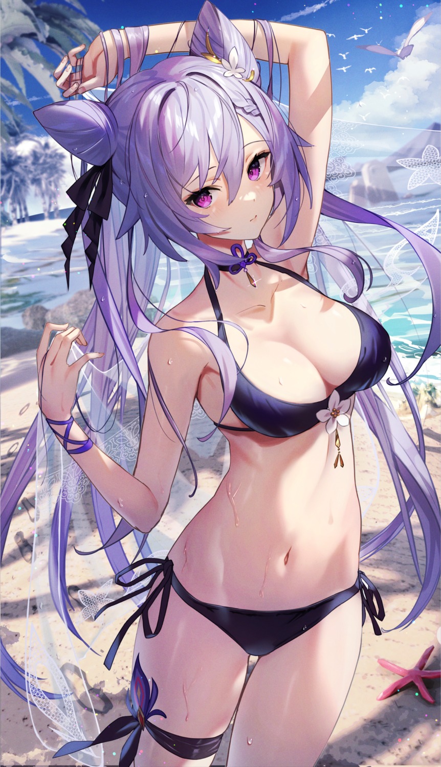 bikini garter genshin_impact keqing scottie swimsuits wet