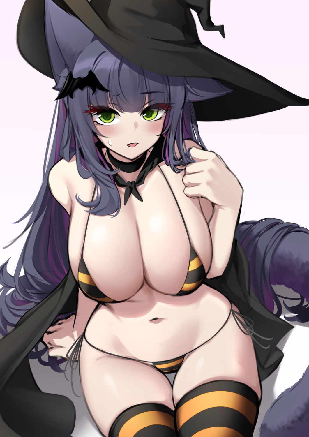 animal_ears arknights bikini halloween jessica_(arknights) k0ng swimsuits thighhighs witch