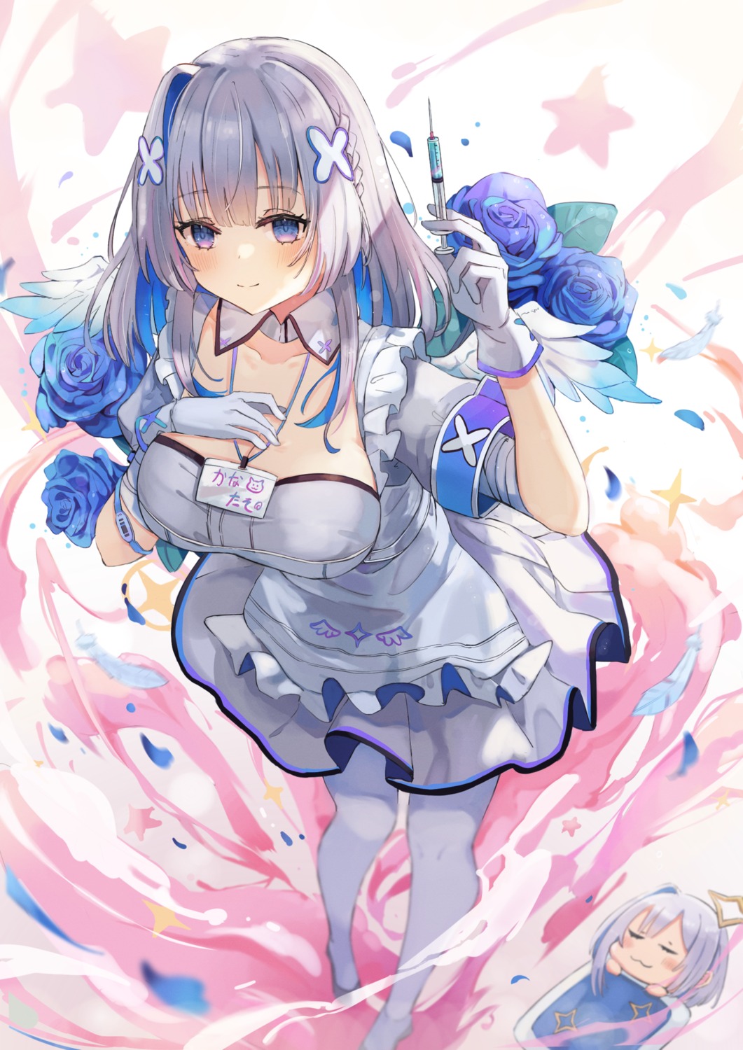 amane_kanata bandages chibi halo hololive miakiuehashi nurse wings