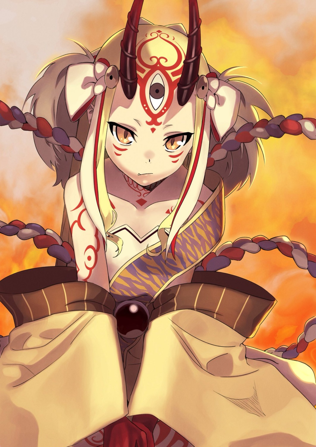 akamiso fate/grand_order horns ibaraki_douji_(fate/grand_order) tattoo