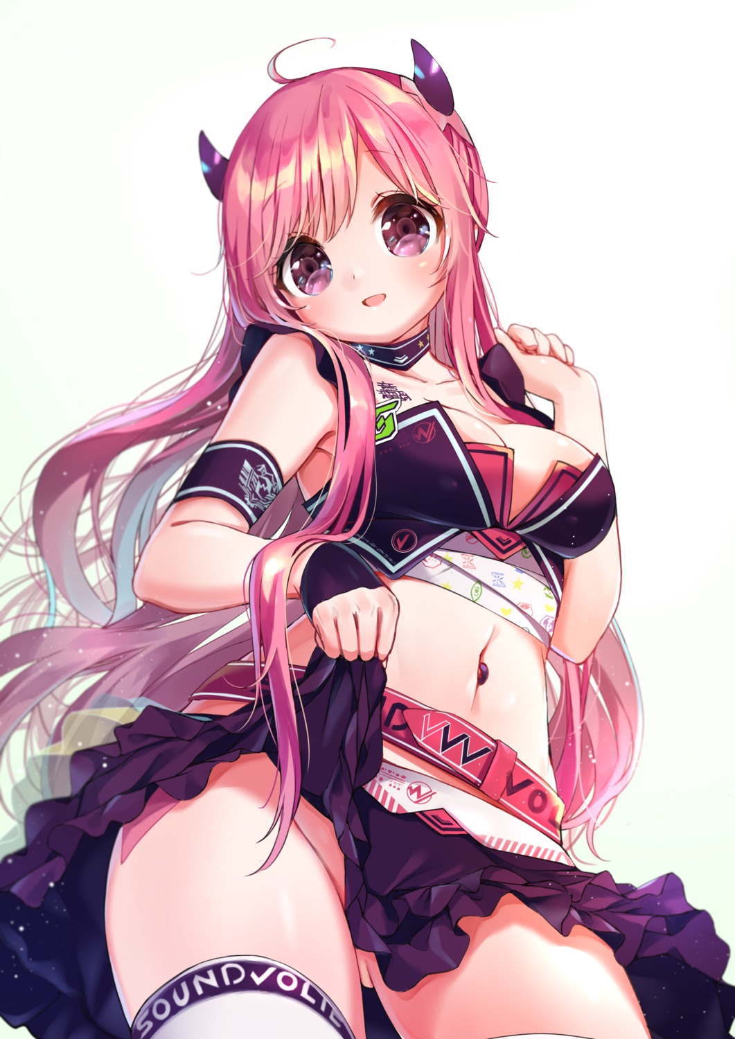 horns no_bra nopan rasis samayoi skirt_lift sound_voltex tattoo thighhighs