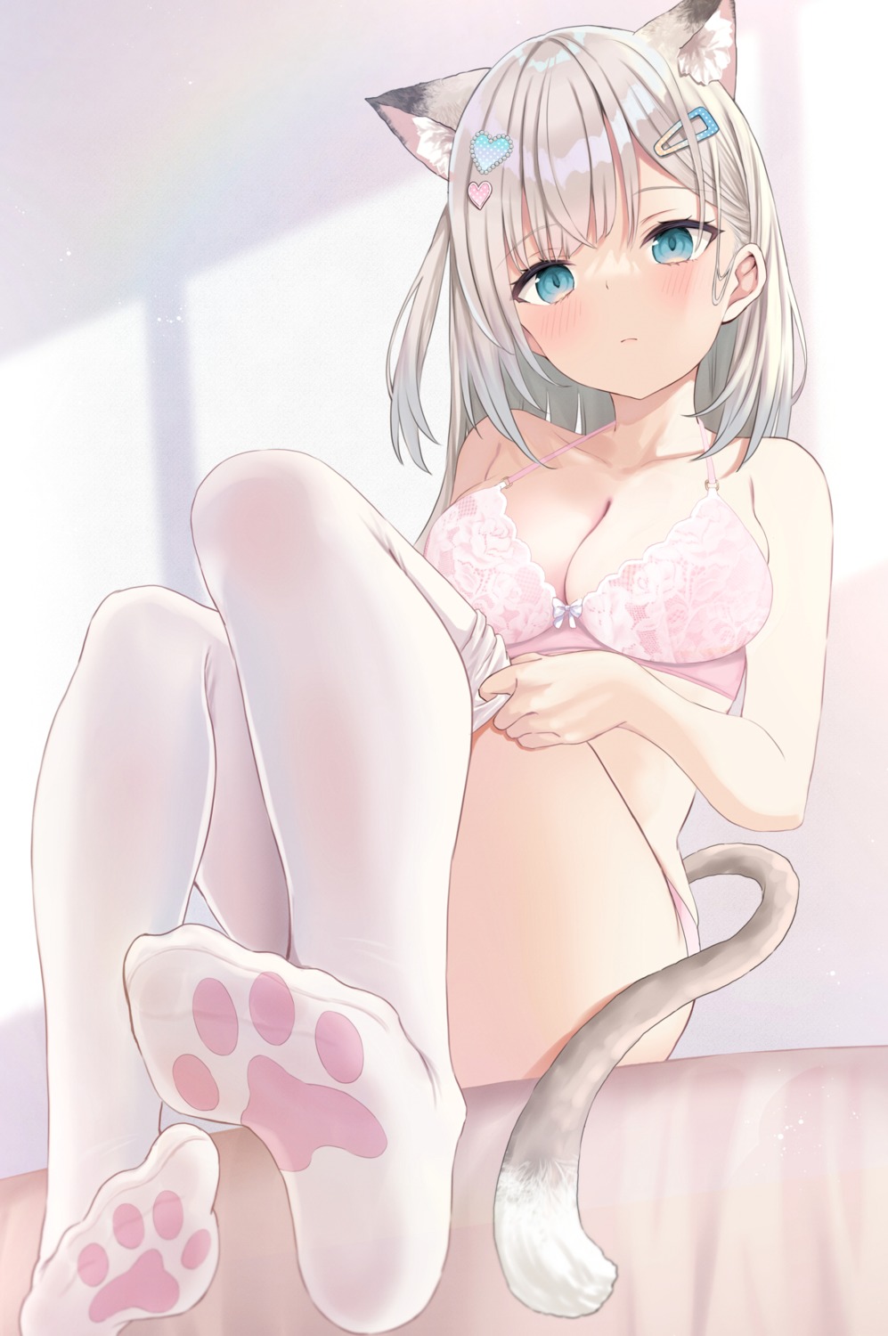 akino_ell animal_ears bra feet nekomimi pantsu see_through tail thighhighs undressing