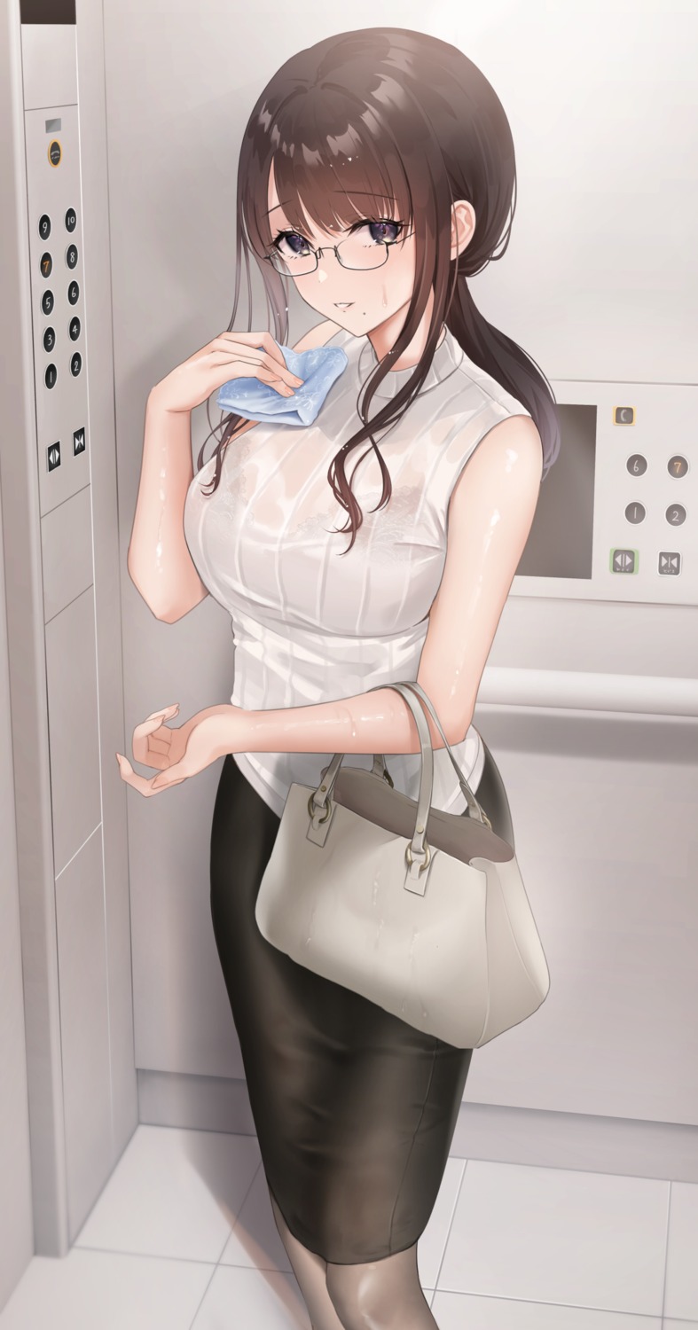 bra kayano_momo megane see_through sweater wet_clothes