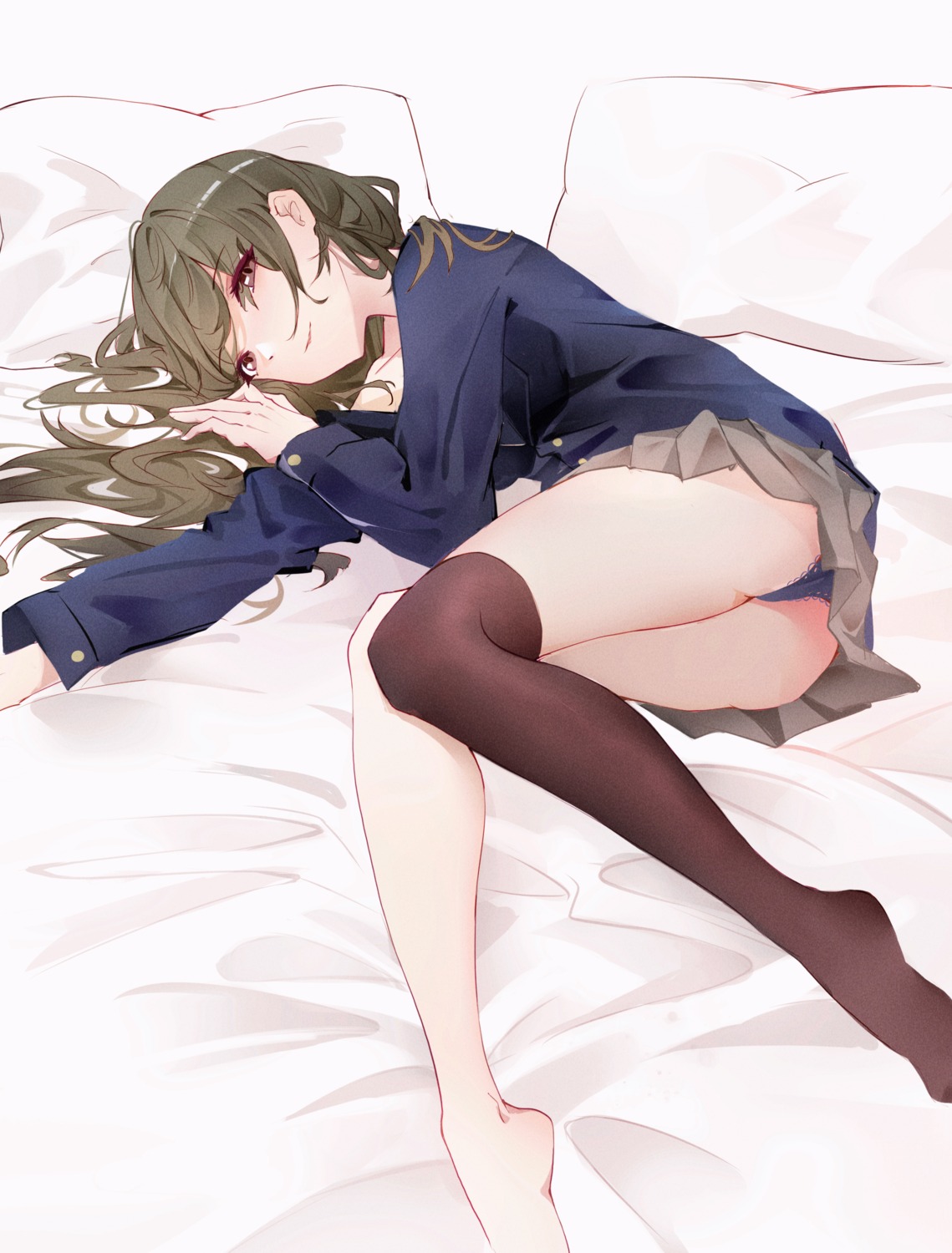 ass feet kirschma no_bra open_shirt pantsu skirt_lift thighhighs thong