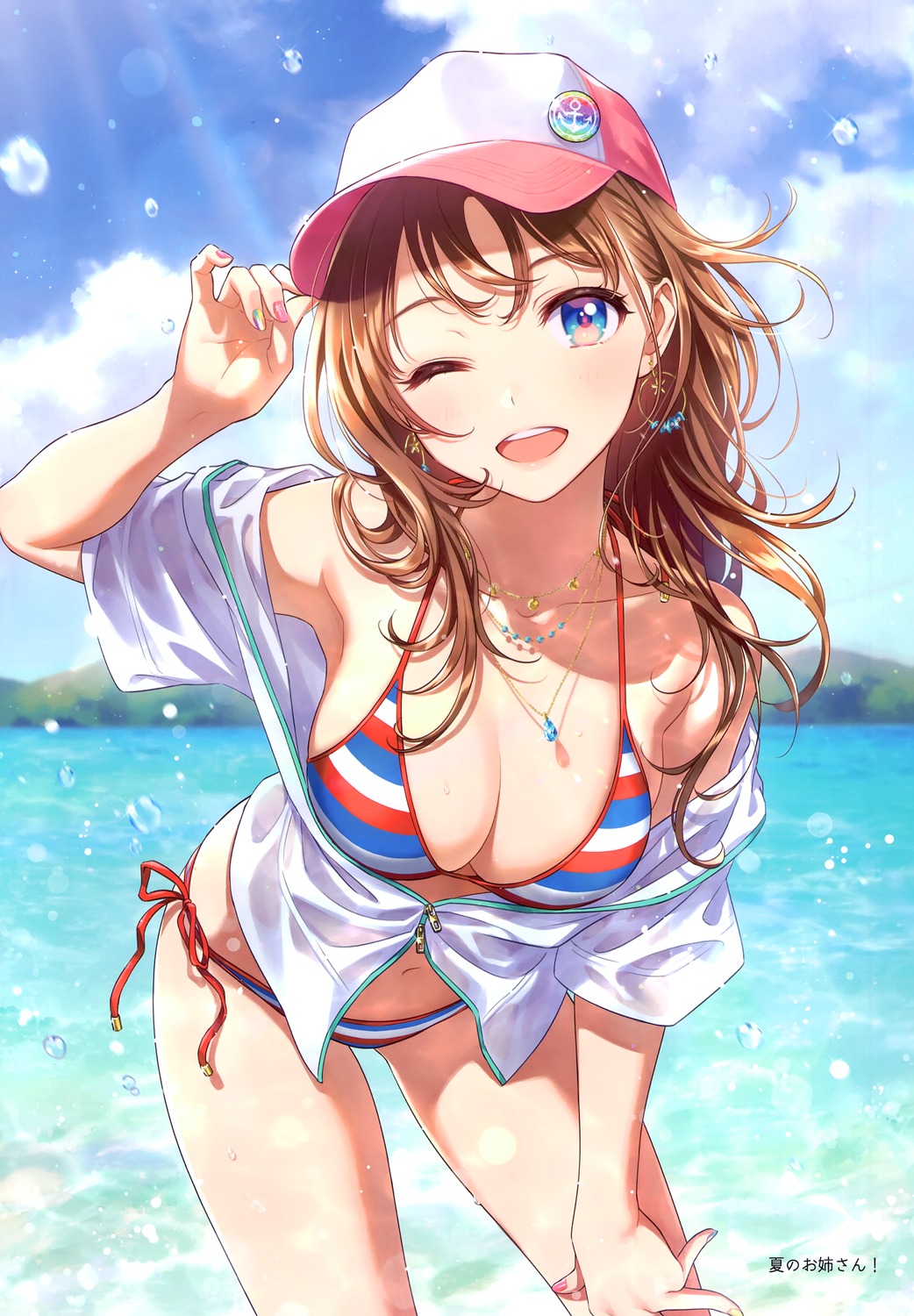 bikini morikura_en open_shirt see_through swimsuits wet wet_clothes