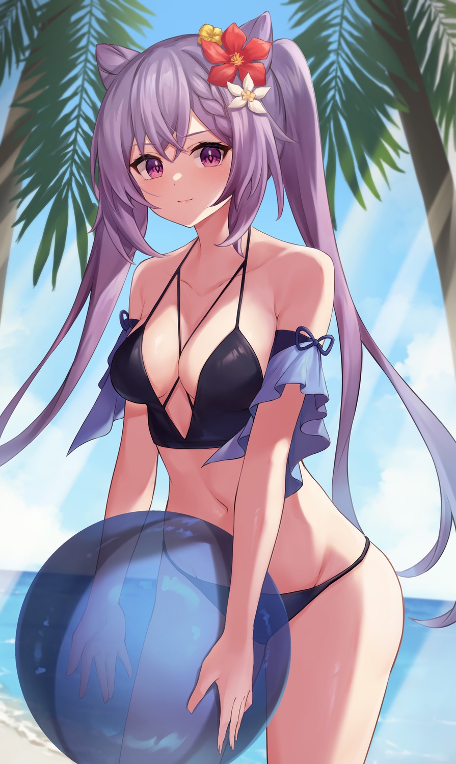 bikini genshin_impact keqing pizza_(artist) swimsuits