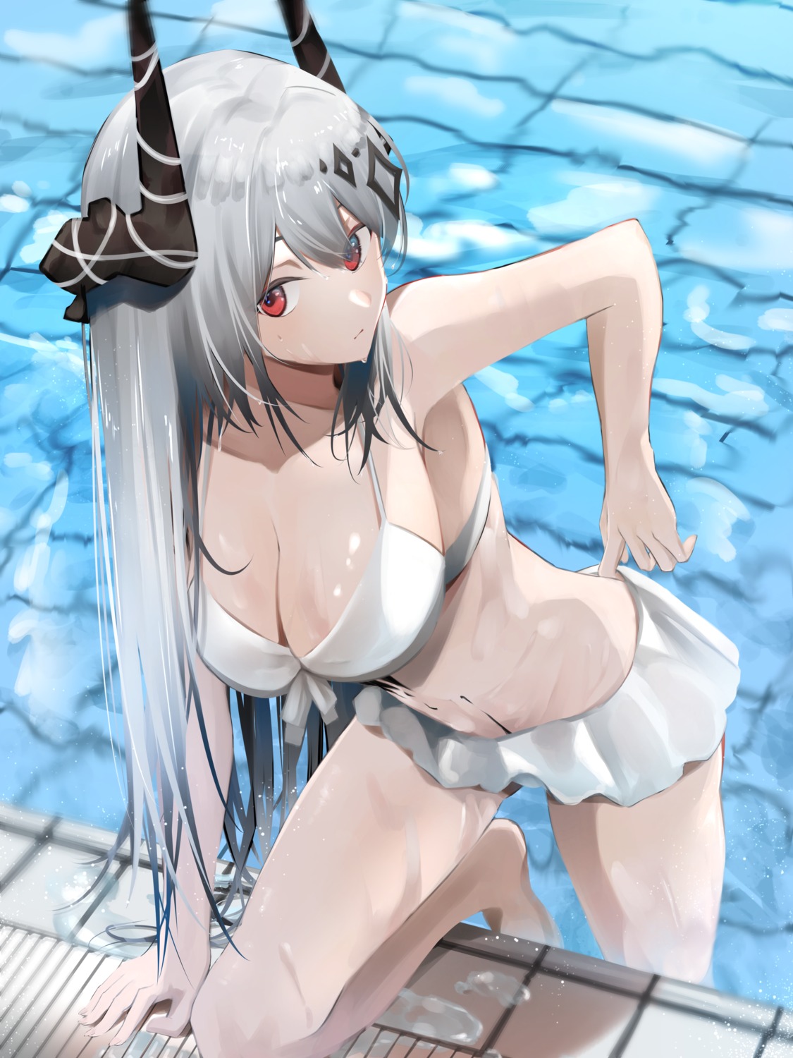 arknights bikini heimu_(heim_kstr) horns mudrock_(arknights) swimsuits wet