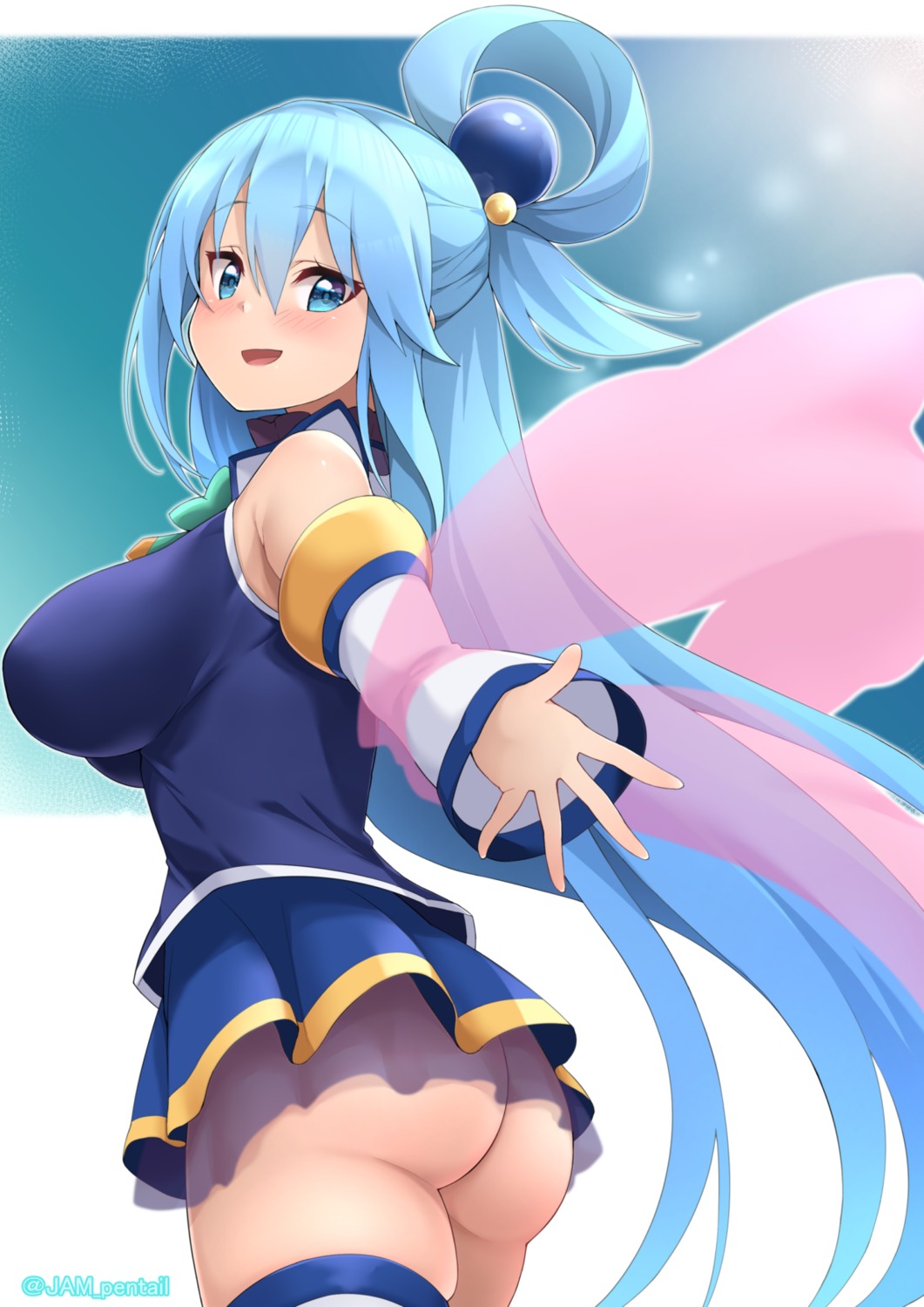 aqua_(konosuba) ass jampen kono_subarashii_sekai_ni_shukufuku_wo! nopan see_through thighhighs