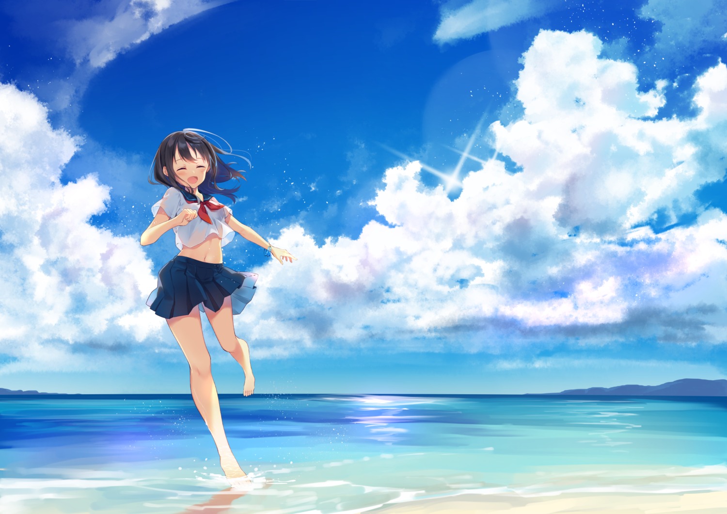 kisaragi_yuri landscape see_through seifuku skirt_lift wet