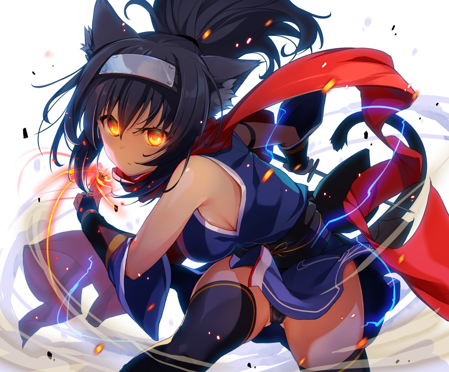 abarerumidori animal_ears cameltoe ninja pantsu skirt_lift sword tail thighhighs