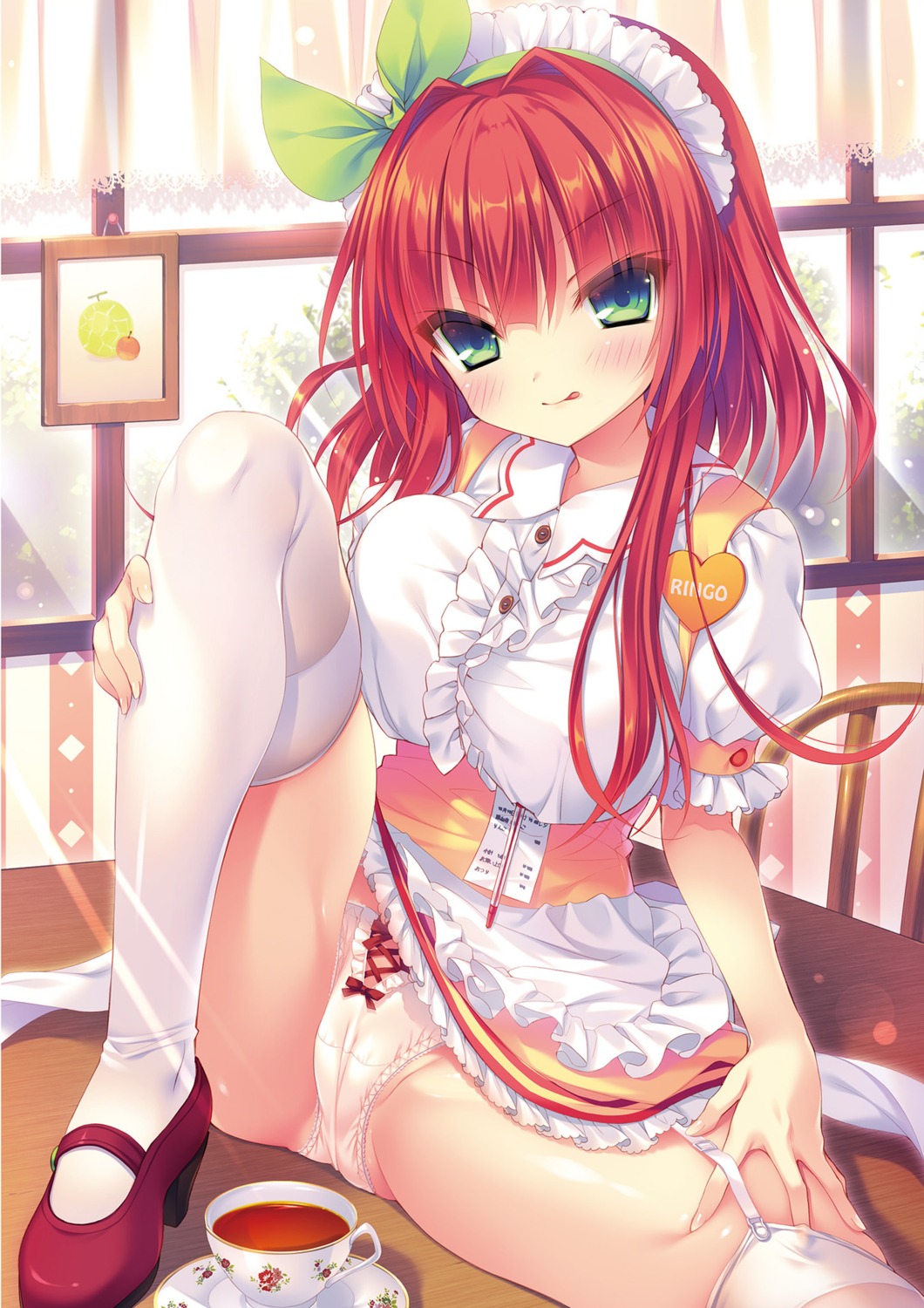 cameltoe heels maid pantsu ringo-chan rubi-sama skirt_lift stockings thighhighs waitress