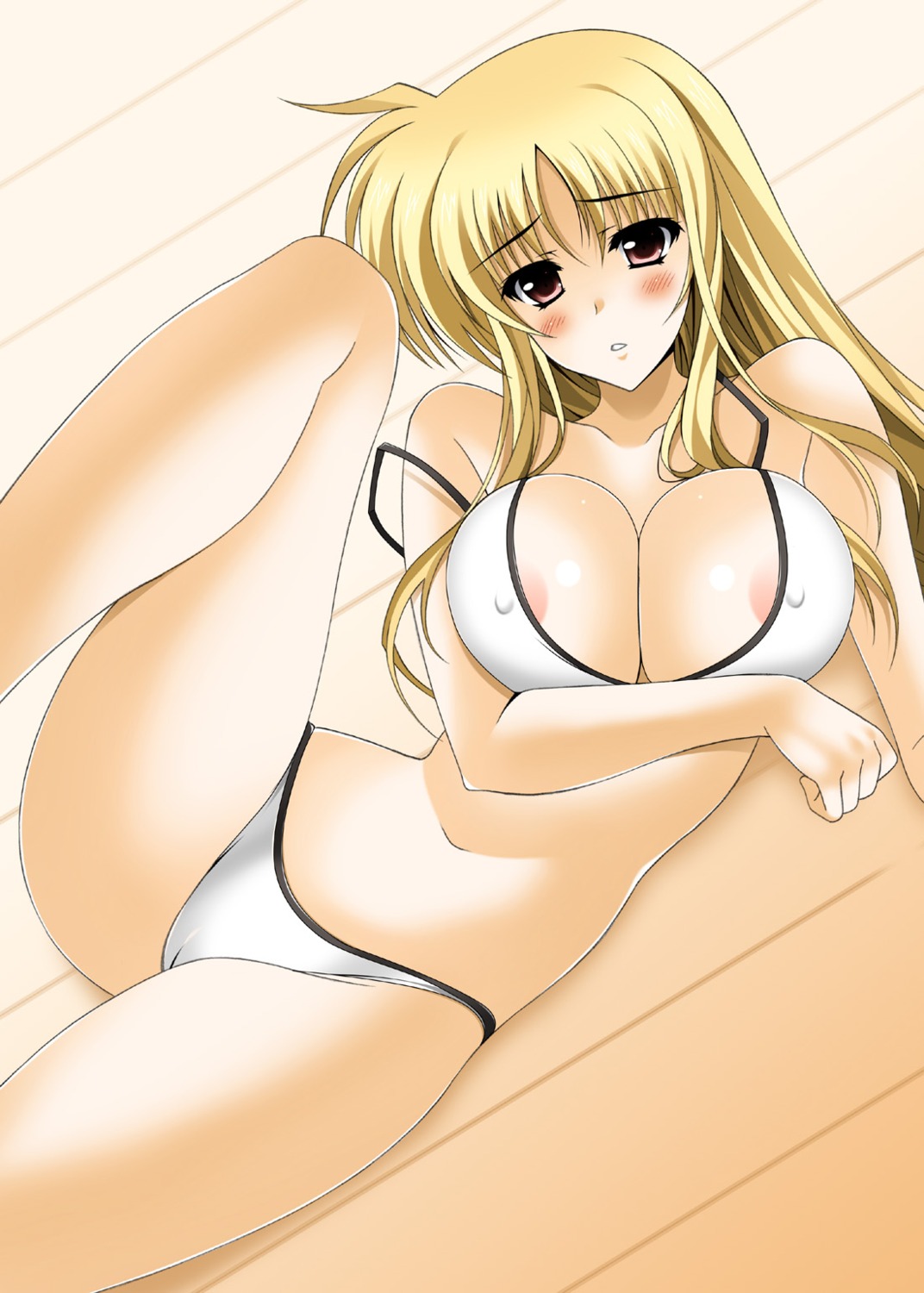 areola bikini breast_hold cameltoe cleavage erect_nipples fate_testarossa jpeg_artifacts mahou_shoujo_lyrical_nanoha oda_kenichi swimsuits