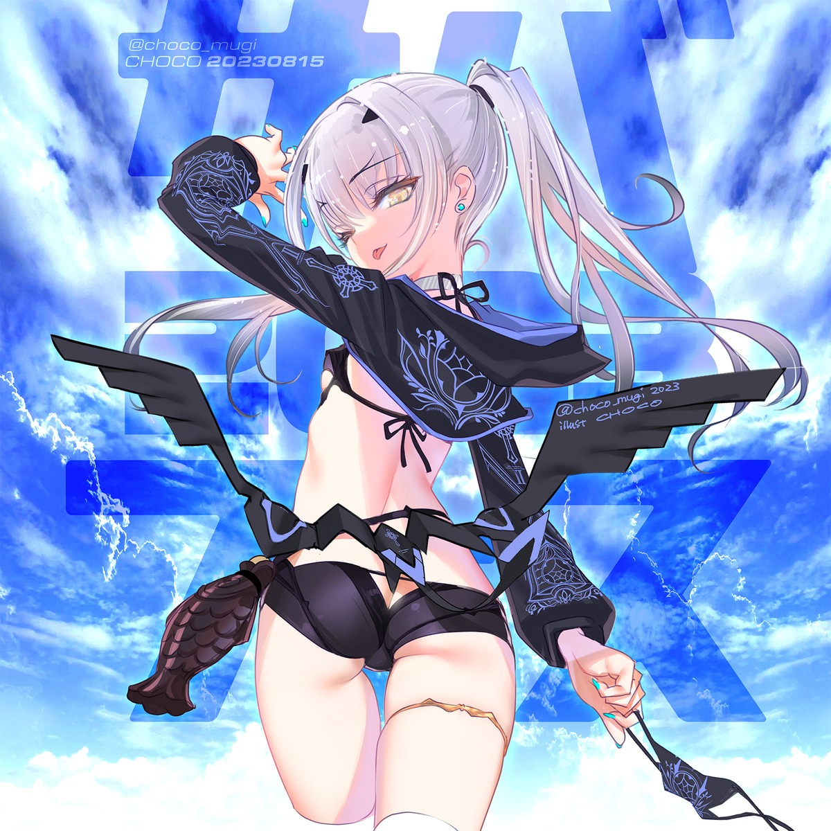 ass bikini choco fate/grand_order garter melusine_(fate) open_shirt swimsuits wings