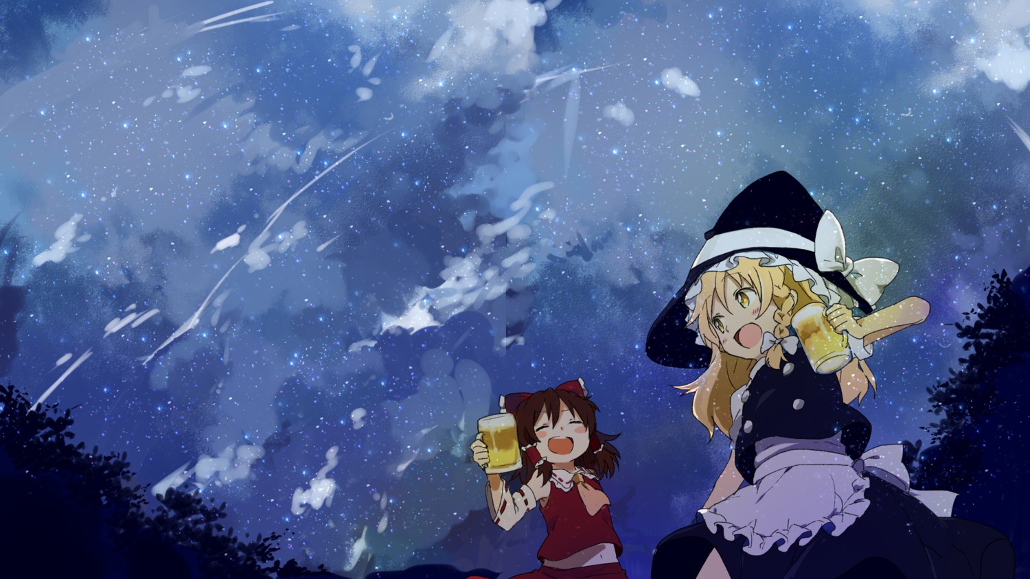 dress hakurei_reimu kirisame_marisa landscape miko touhou ume_(plumblossom) witch