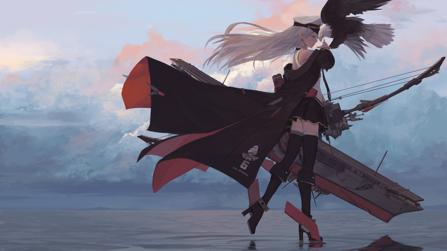 azur_lane dishwasher1910 enterprise_(azur_lane) heels thighhighs uniform weapon