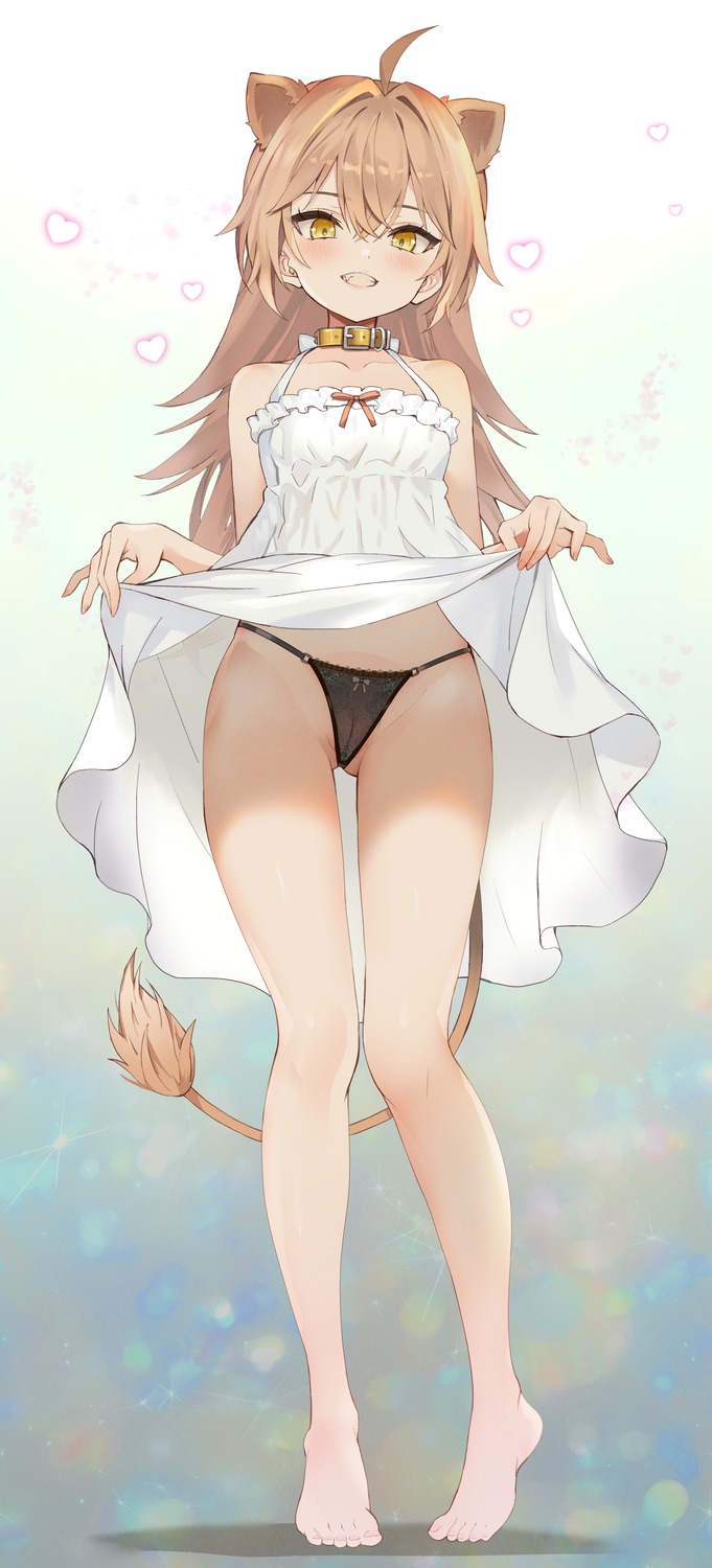 animal_ears dress indie_virtual_youtuber loli pantsu pukara pussy rurudo_lion skirt_lift tail thong undressing