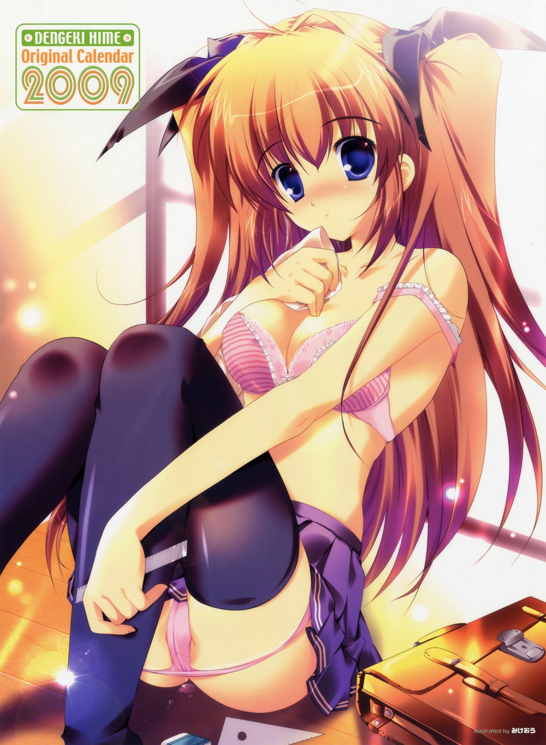 bra cameltoe lingerie mikeou pantsu panty_pull seifuku skirt_lift thighhighs thong