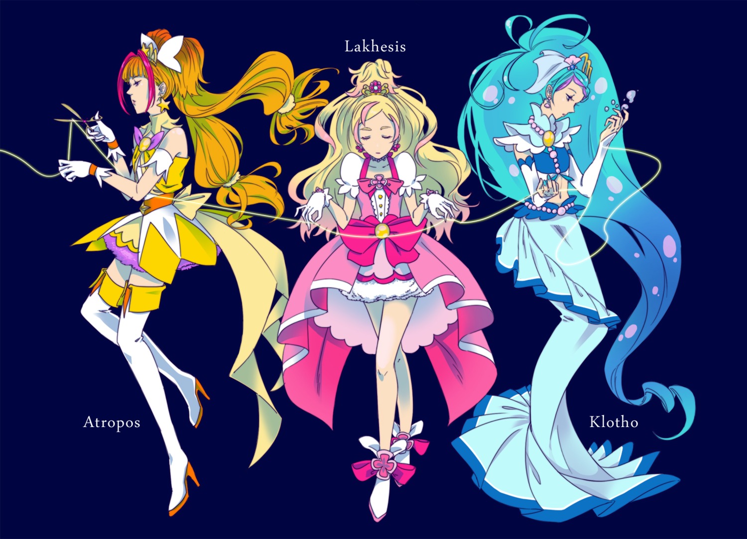 amanogawa_kirara dress go!_princess_pretty_cure haruno_haruka heels kaidou_minami pretty_cure takahara_hiroha thighhighs