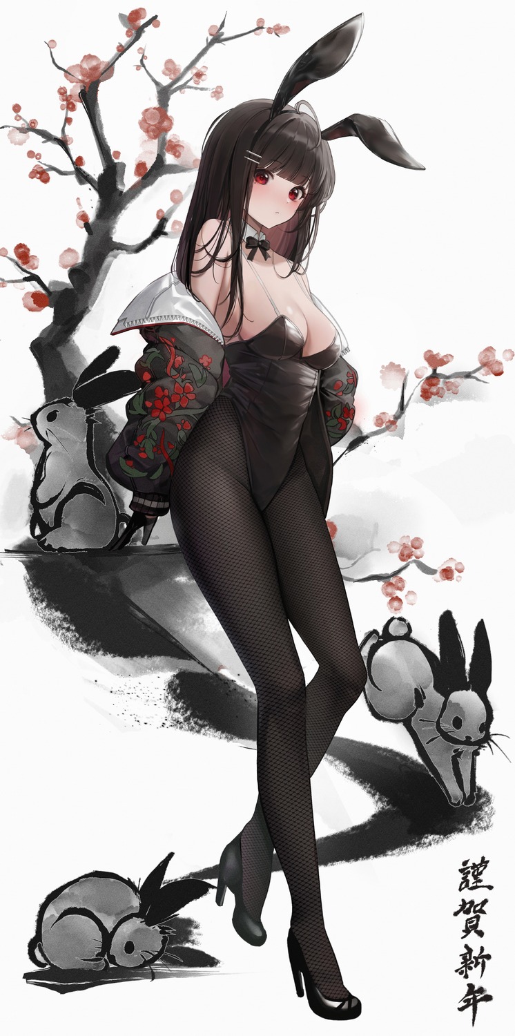 animal_ears bunny_ears bunny_girl fishnets heels lunia_(artist) pantyhose