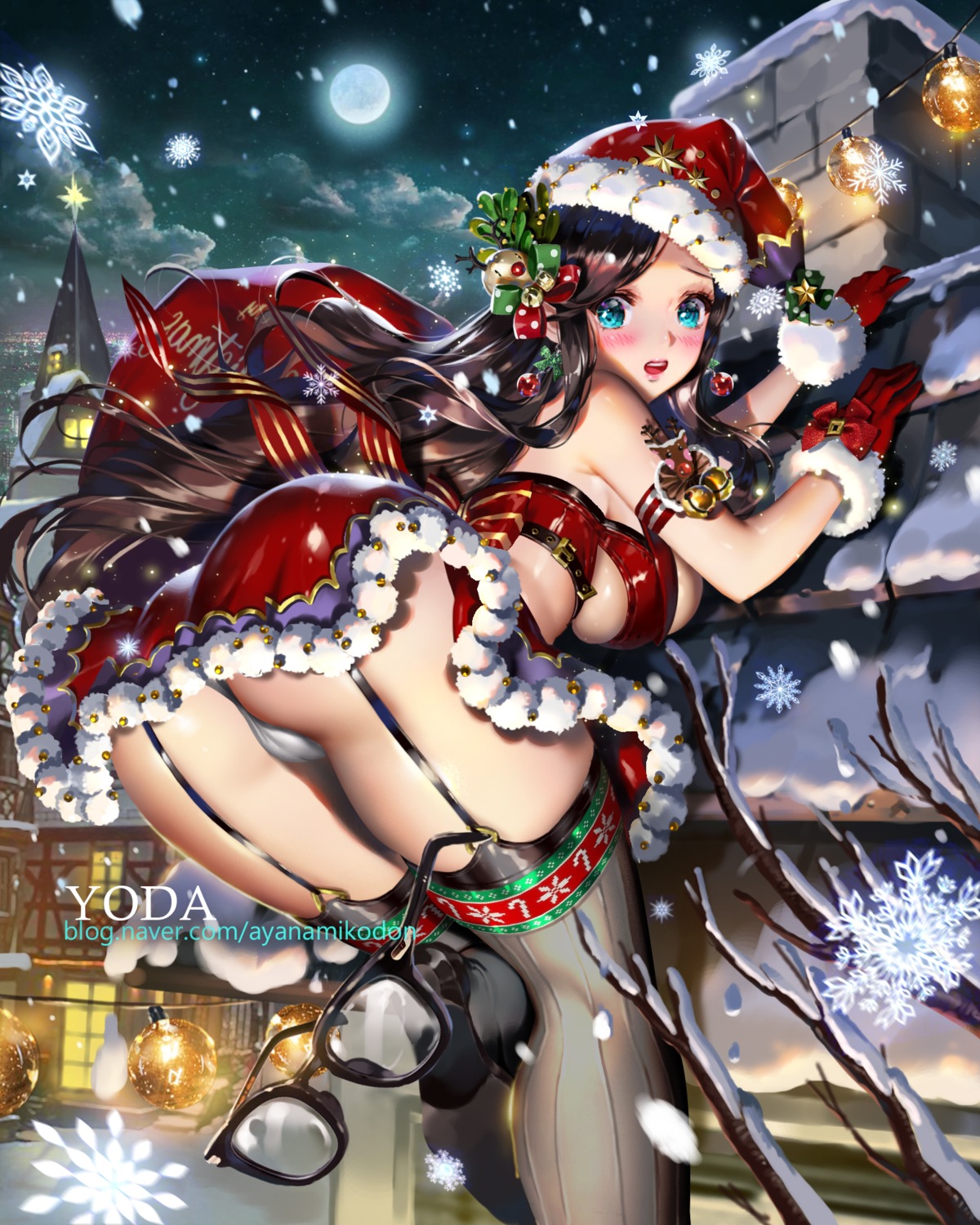 ass cameltoe christmas megane no_bra pantsu skirt_lift stockings thighhighs thong yoda_(ayanamikodon)