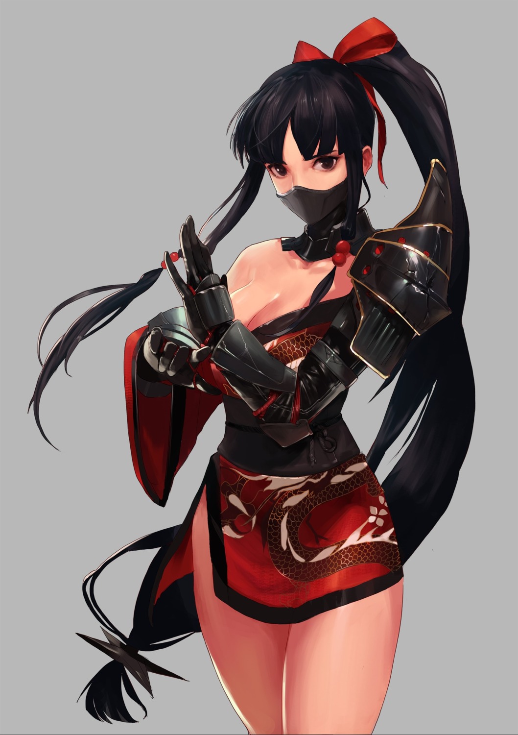 armor cleavage kimono ninja no_bra open_shirt takssmask