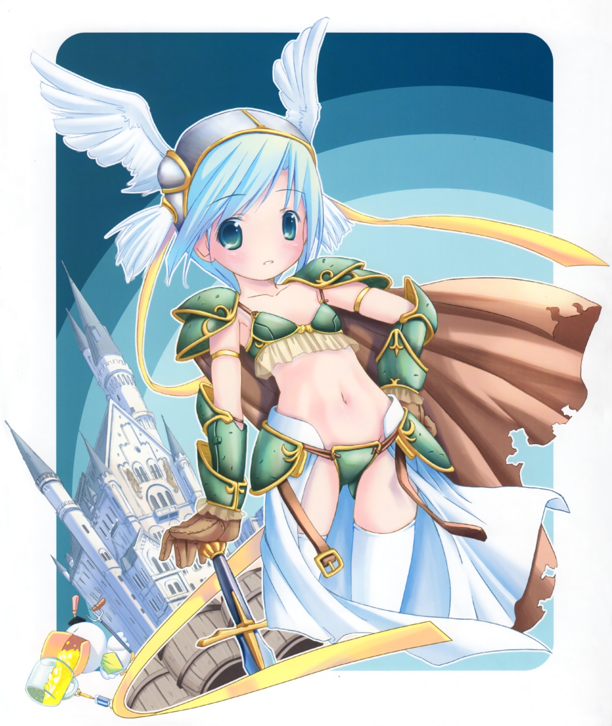 ah-kun armor bikini moetan pastel_ink pop see_through swimsuits sword thighhighs torn_clothes wings