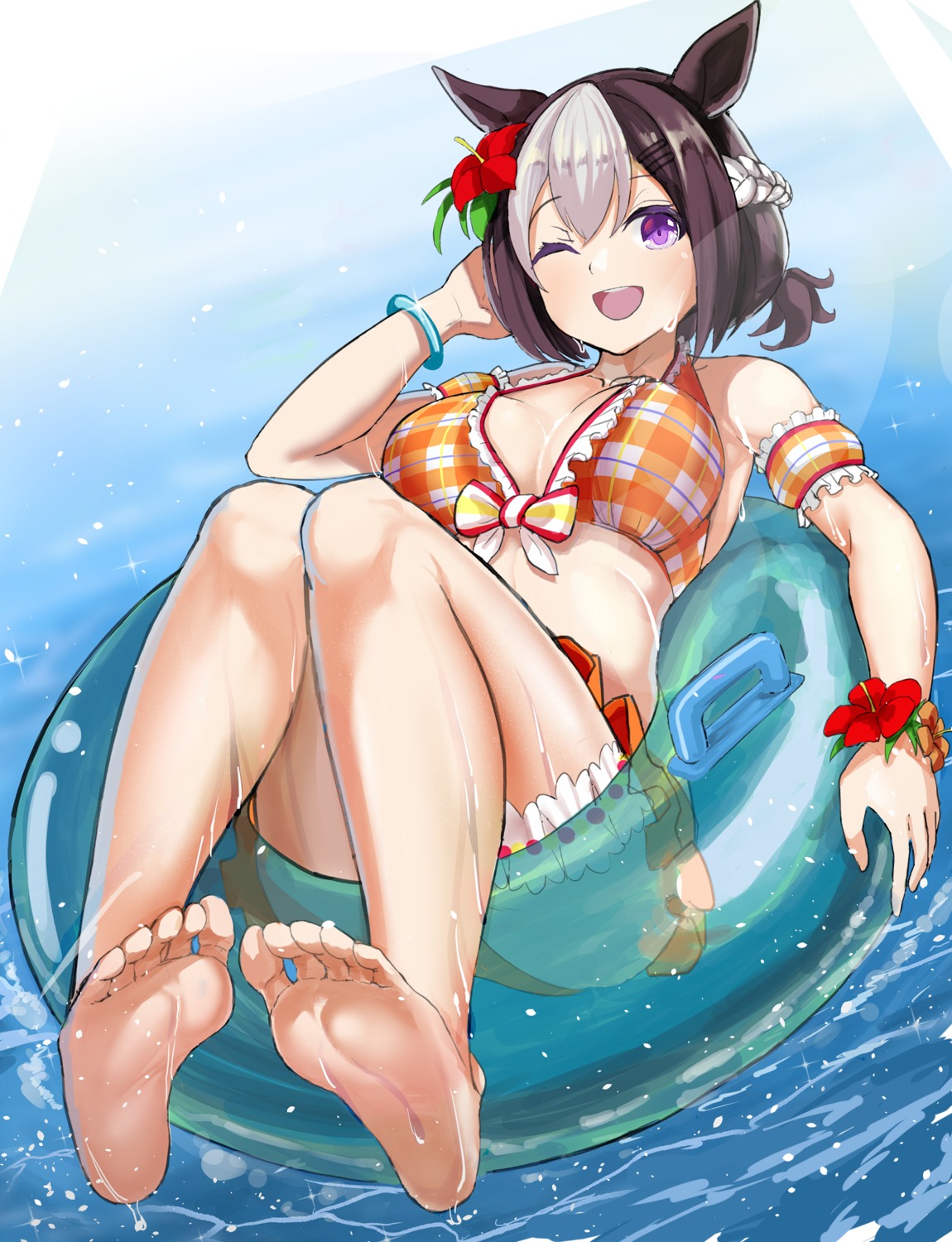 animal_ears bikini feet kyuusanshiki special_week_(umamusume) swimsuits uma_musume_pretty_derby wet