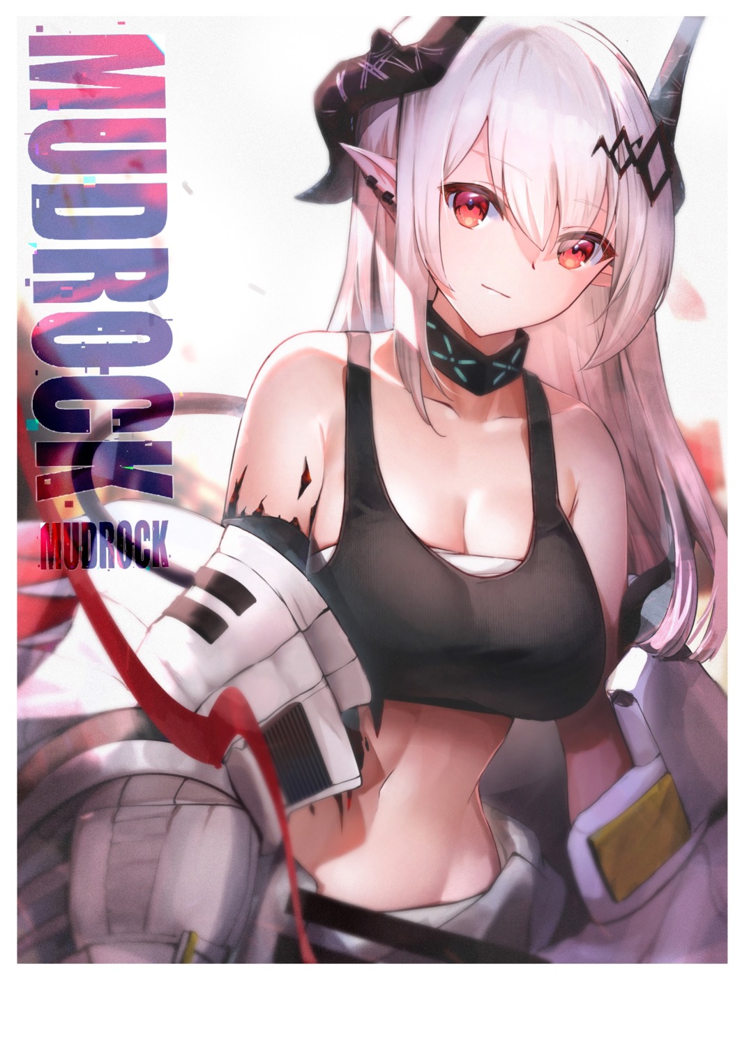 arknights horns lims_(neko2lims) mudrock_(arknights) open_shirt pointy_ears