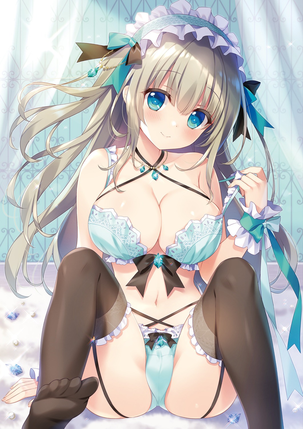 ameto_yuki bra cameltoe cleavage emerald_(ameto_yuki) feet maid pantsu thighhighs