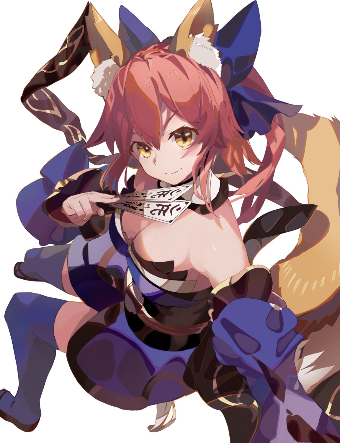 animal_ears fate/grand_order japanese_clothes kitsune no_bra same_(sendai623) tail tamamo_no_mae thighhighs