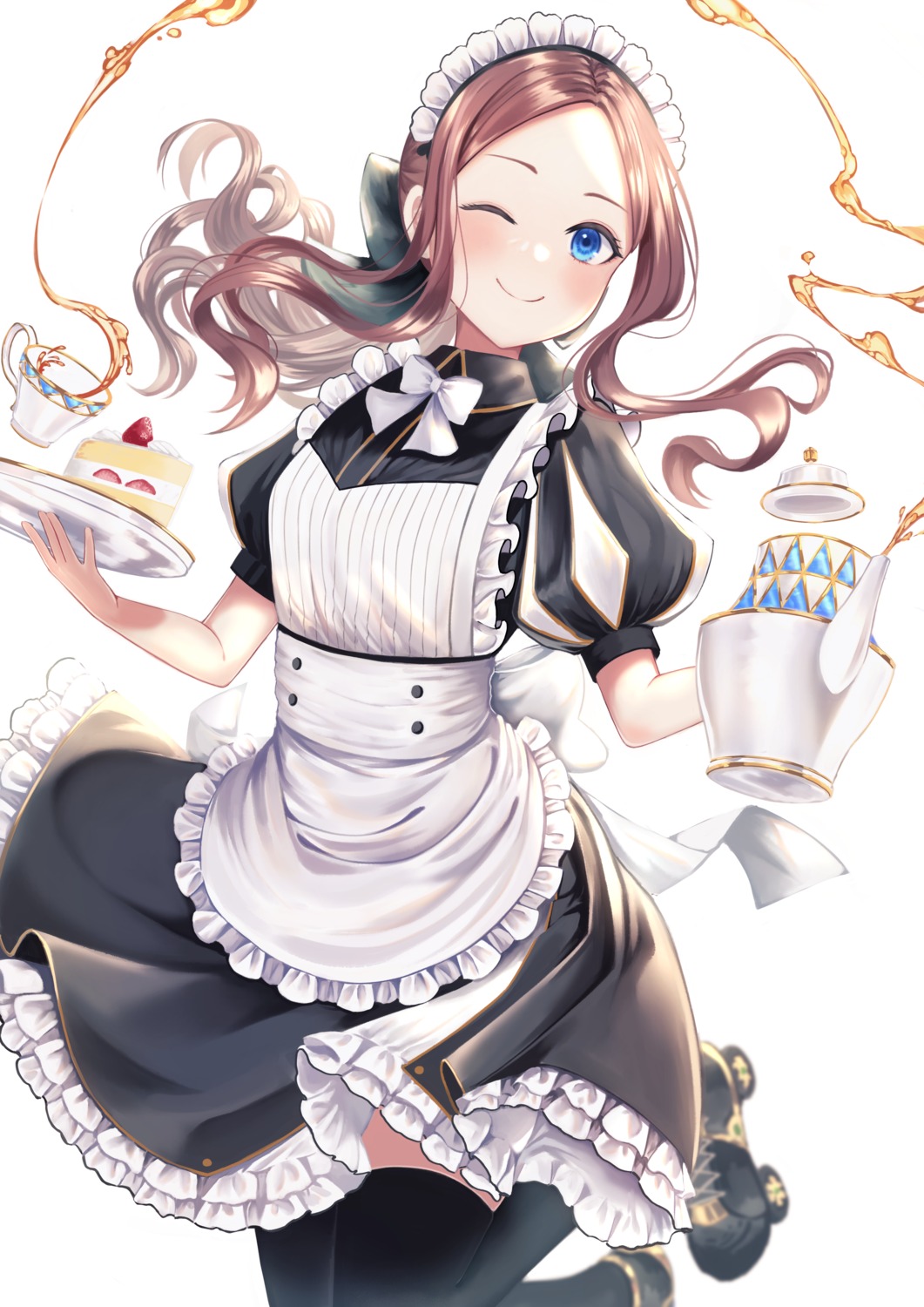 fate/grand_order leonardo_da_vinci_(fate/grand_order) maid skirt_lift thighhighs tobi_(pixiv41237754) waitress