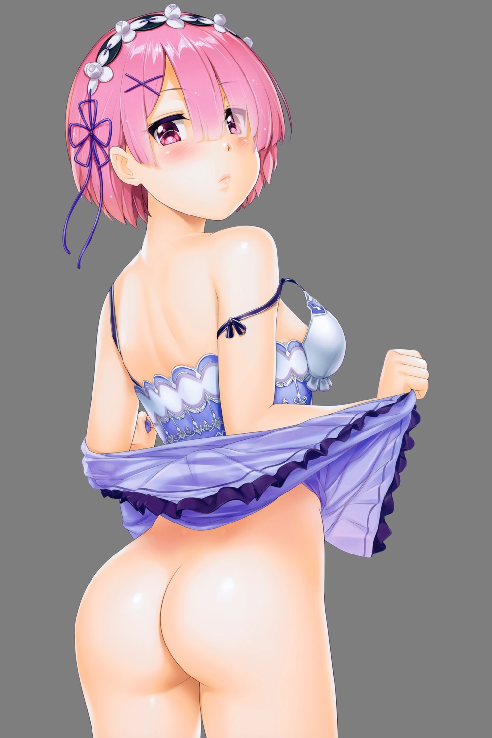 areola ass dress men_120_percent menyoujan no_bra nopan ram_(re_zero) re_zero_kara_hajimeru_isekai_seikatsu skirt_lift transparent_png wardrobe_malfunction