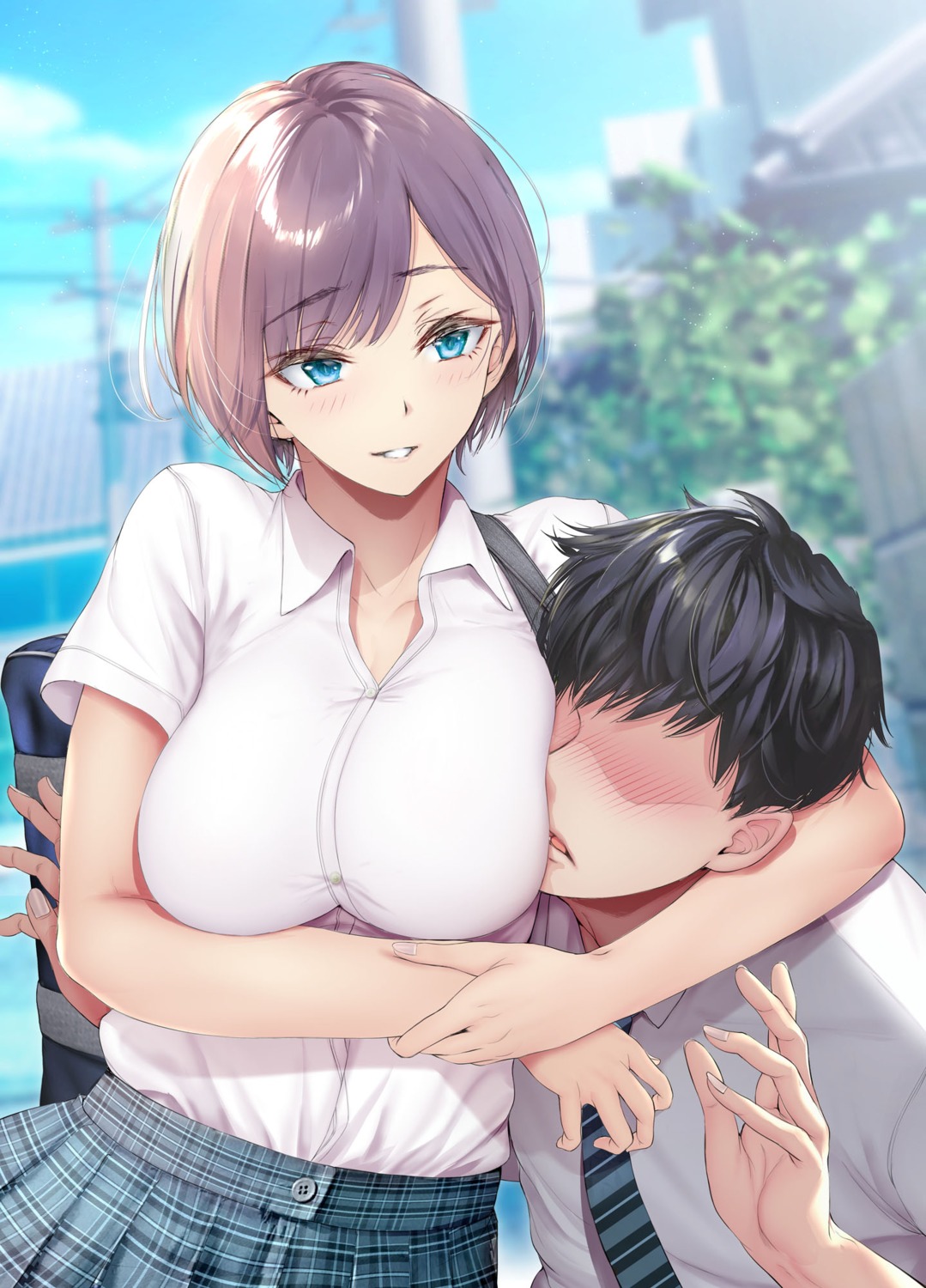 breast_hold cleavage gentsuki seifuku