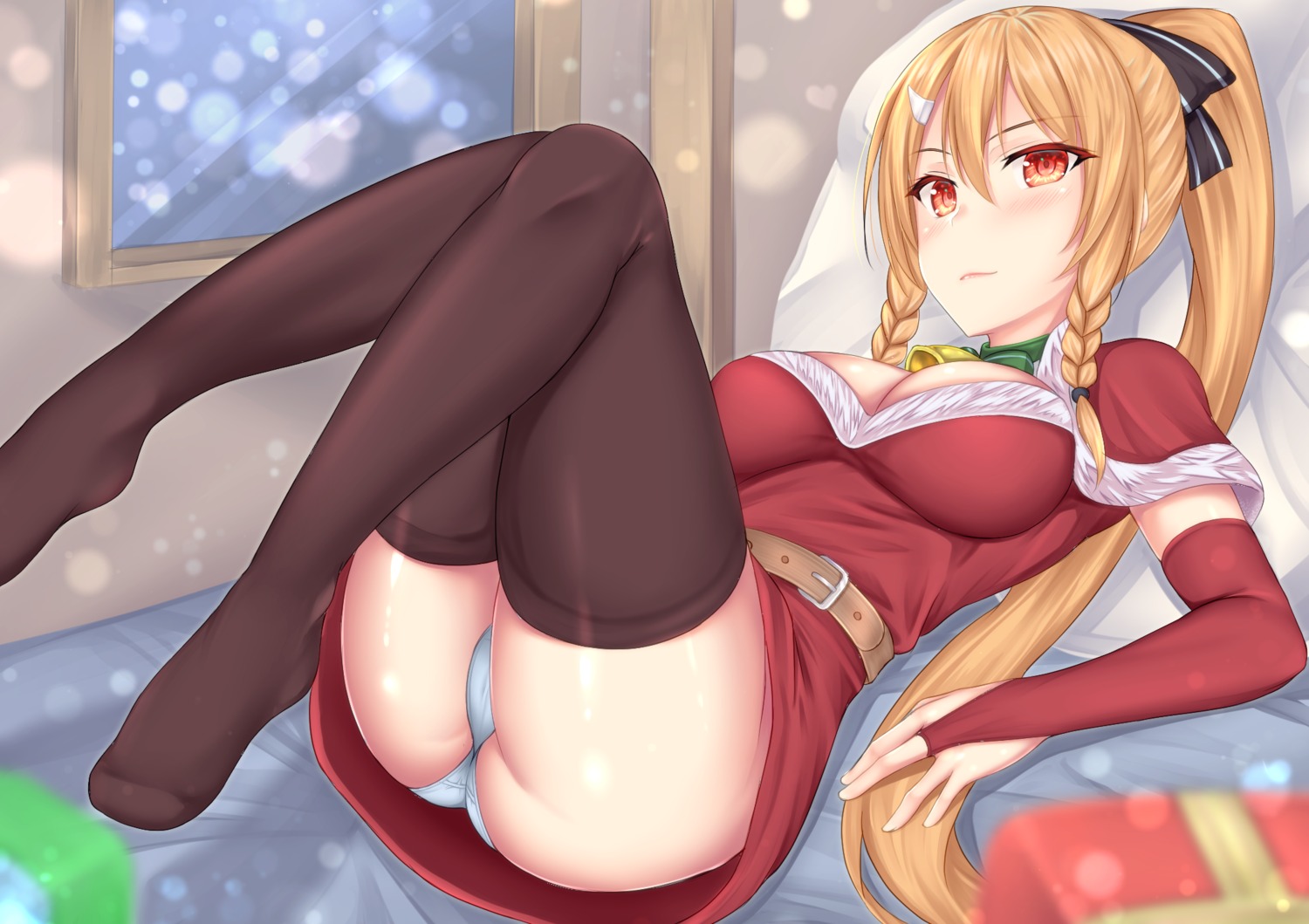 christmas dress feet pantsu shu-ri skirt_lift tenka_hyakken thighhighs