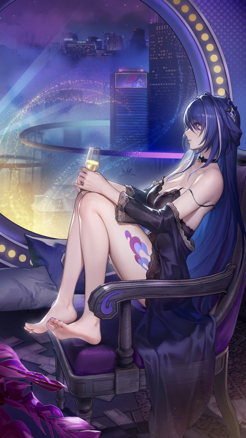 acheron honkai:_star_rail le_(huanglongen) lingerie no_bra see_through tattoo