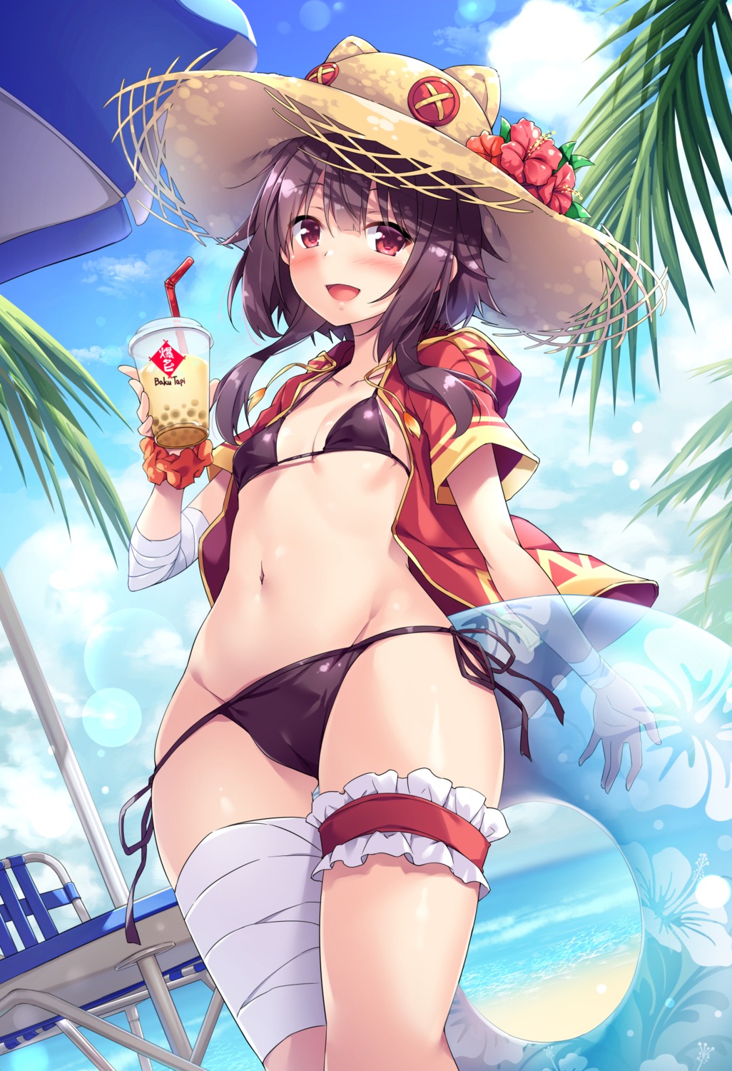 akizora_momiji bandages bikini cameltoe garter kono_subarashii_sekai_ni_shukufuku_wo! megumin open_shirt panty_pull swimsuits