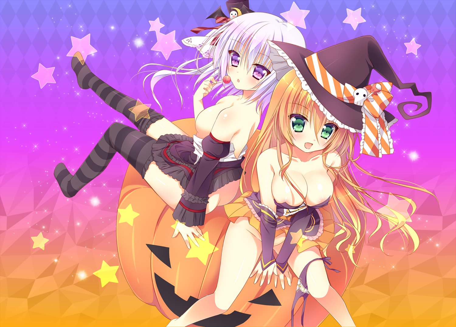 areola erect_nipples halloween no_bra pantsu panty_pull string_panties sumisaki_yuzuna thighhighs witch