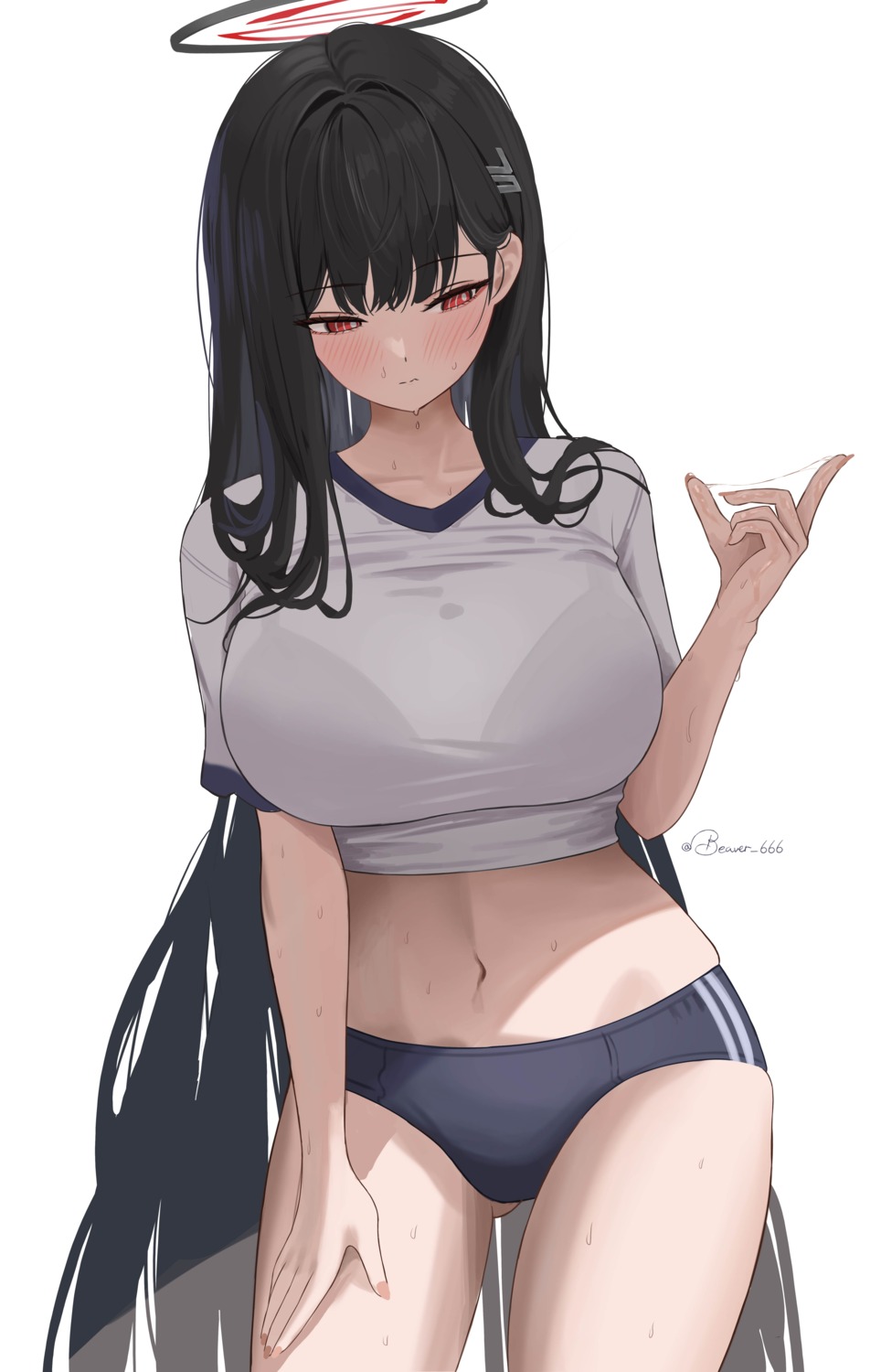 blue_archive bra buruma dubeaduver gym_uniform halo jpeg_artifacts see_through tsukatsuki_rio wet