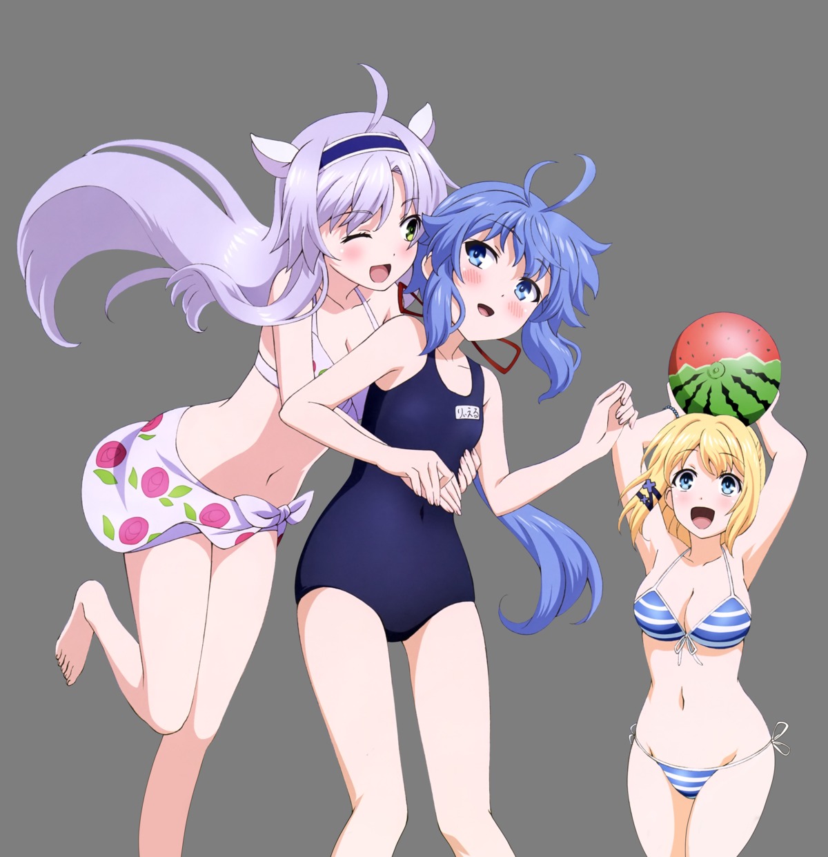 bikini cleavage kitahara_koudai rokudenashi_majutsu_koushi_to_akashic_record rumia_tingel ryiel_rayford school_swimsuit sistina_fibel swimsuits transparent_png